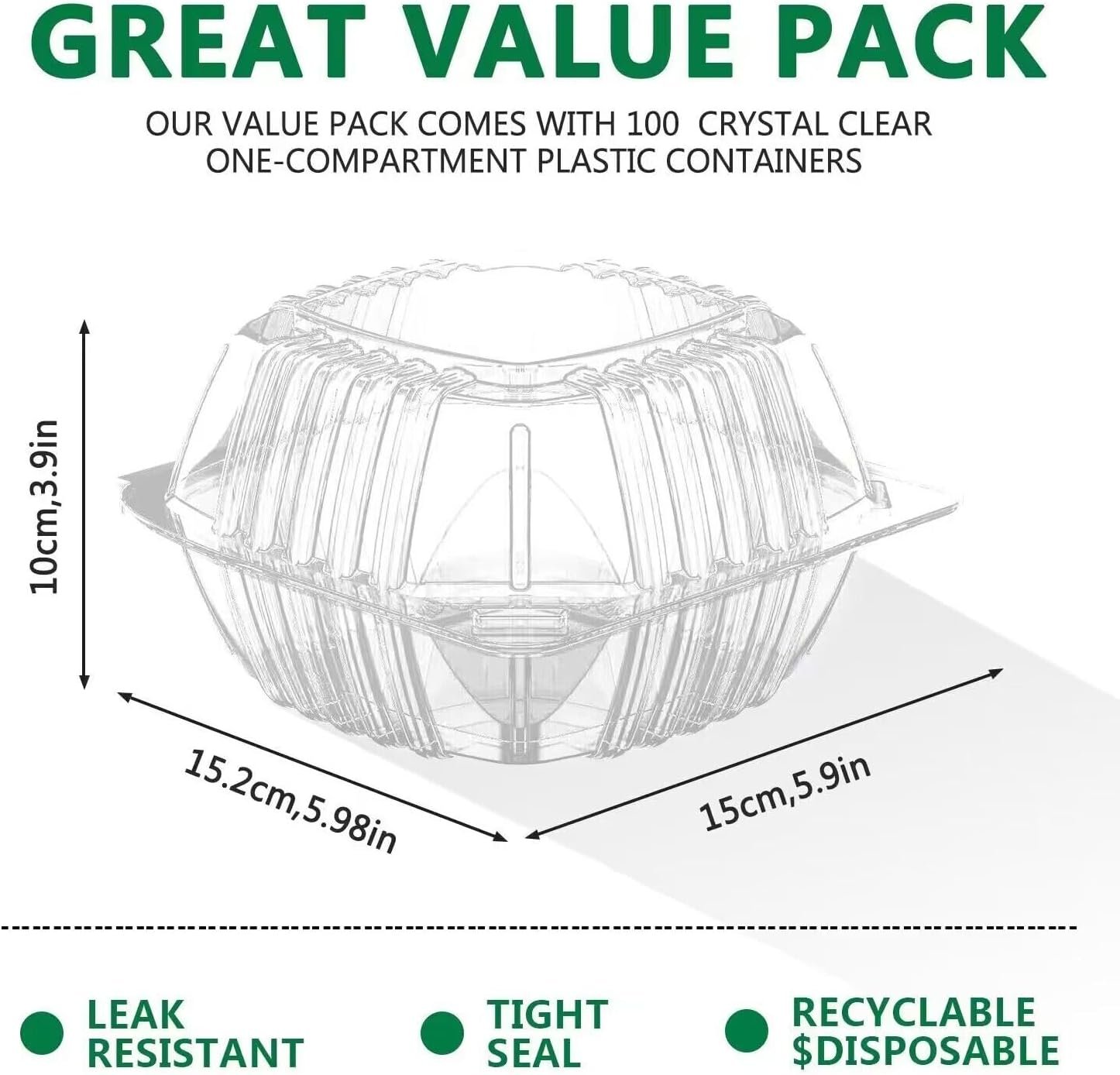 Grossiste conteneurs alimentaires en plastique clair 25 pièces 5.8 x 5.8 x 3.2 pouces, avec couvercles, pour gâteaux, desserts, salades, pâtes, sandwiches, logo personnalisé, fournisseur de solutions jetables.