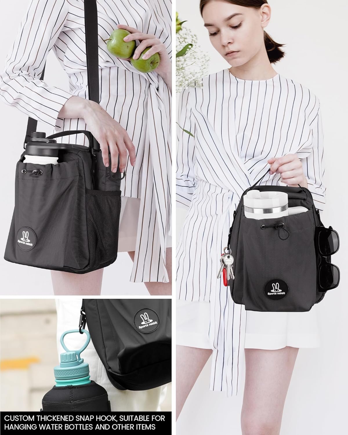 Grossiste Sac à Lunch Isotherme pour Hommes et Femmes – Sac avec Porte-bouteille compatible avec Owala et gobelets Stanley 40/30oz, Sangle Crossbody Ajustable – Idéal pour le Travail, les Voyages et les Pique-niques (Noir) Logo Personnalisé, Fabricant