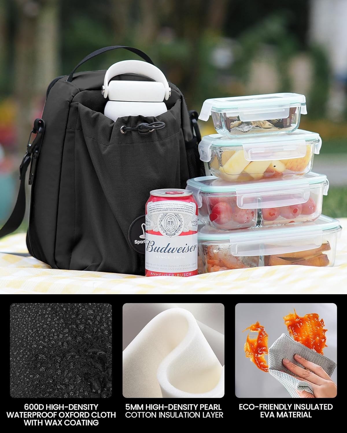 Grossiste Sac à Lunch Isotherme pour Hommes et Femmes – Sac avec Porte-bouteille compatible avec Owala et gobelets Stanley 40/30oz, Sangle Crossbody Ajustable – Idéal pour le Travail, les Voyages et les Pique-niques (Noir) Logo Personnalisé, Fabricant