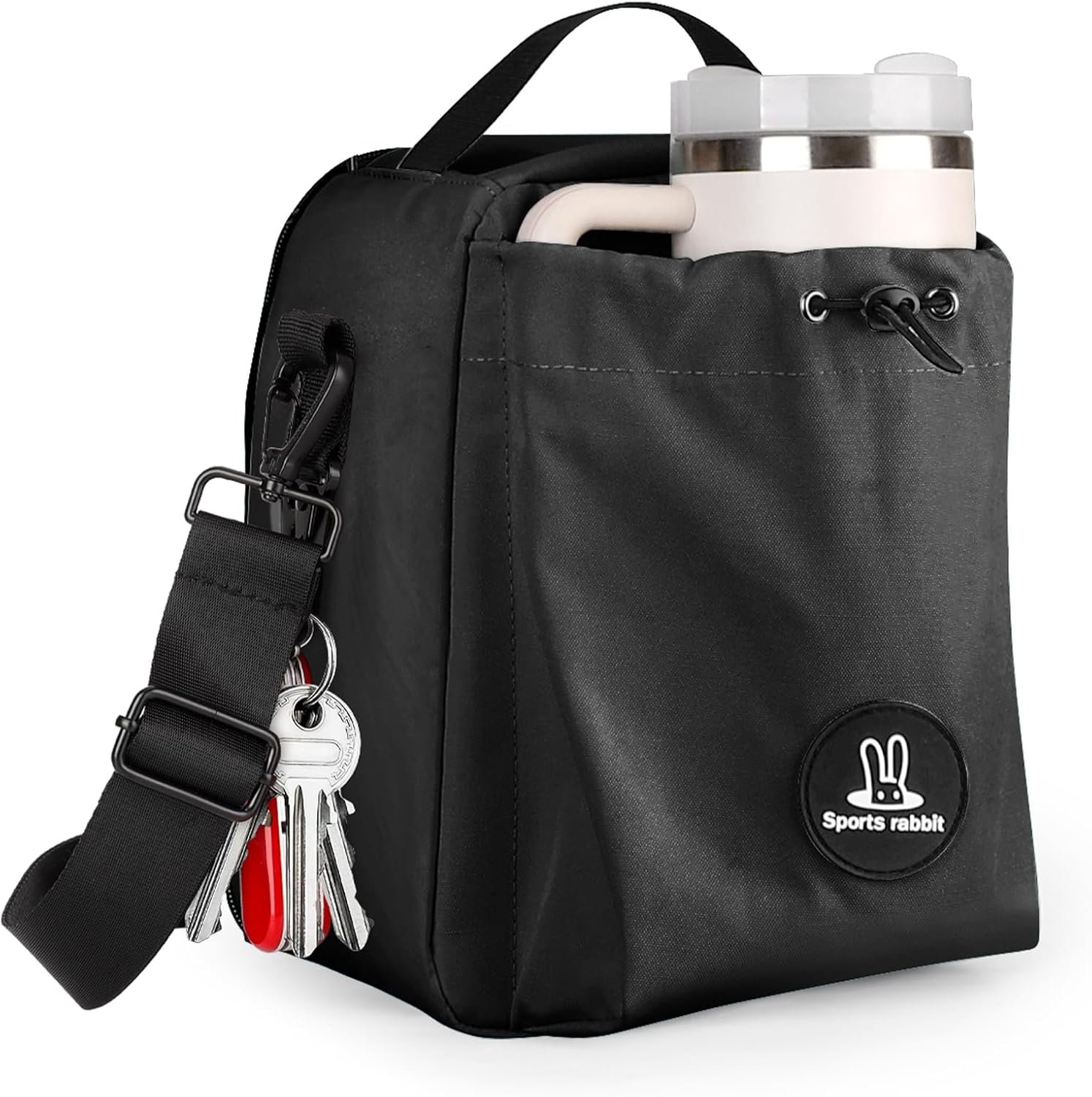 Grossiste Sac à Lunch Isotherme pour Hommes et Femmes – Sac avec Porte-bouteille compatible avec Owala et gobelets Stanley 40/30oz, Sangle Crossbody Ajustable – Idéal pour le Travail, les Voyages et les Pique-niques (Noir) Logo Personnalisé, Fabricant