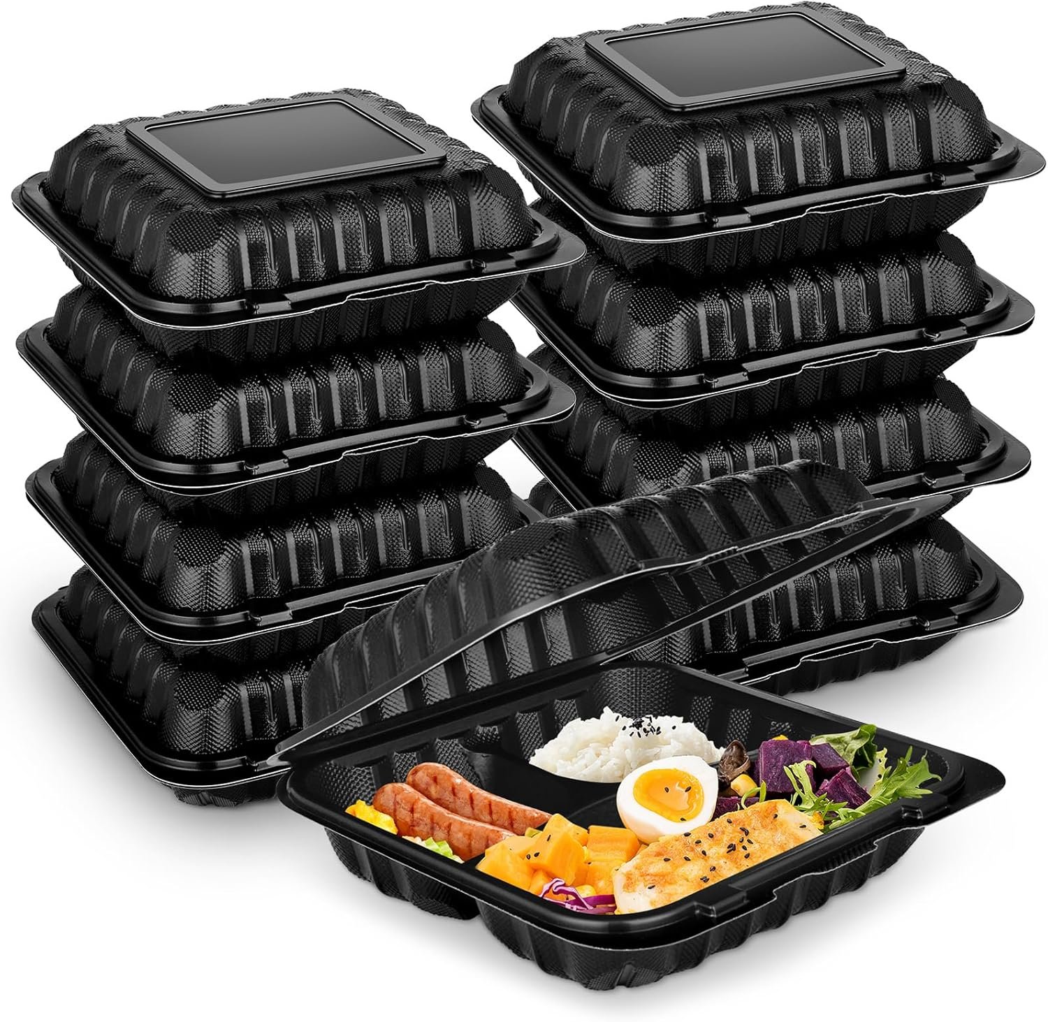 Conteneurs alimentaires à emporter 8" X 8" en vrac, 50 emballages avec couvercles hermétiques - Fabricant de récipients jetables robustes pour la préparation de repas, Logo Personnalisé pour services de traiteur.