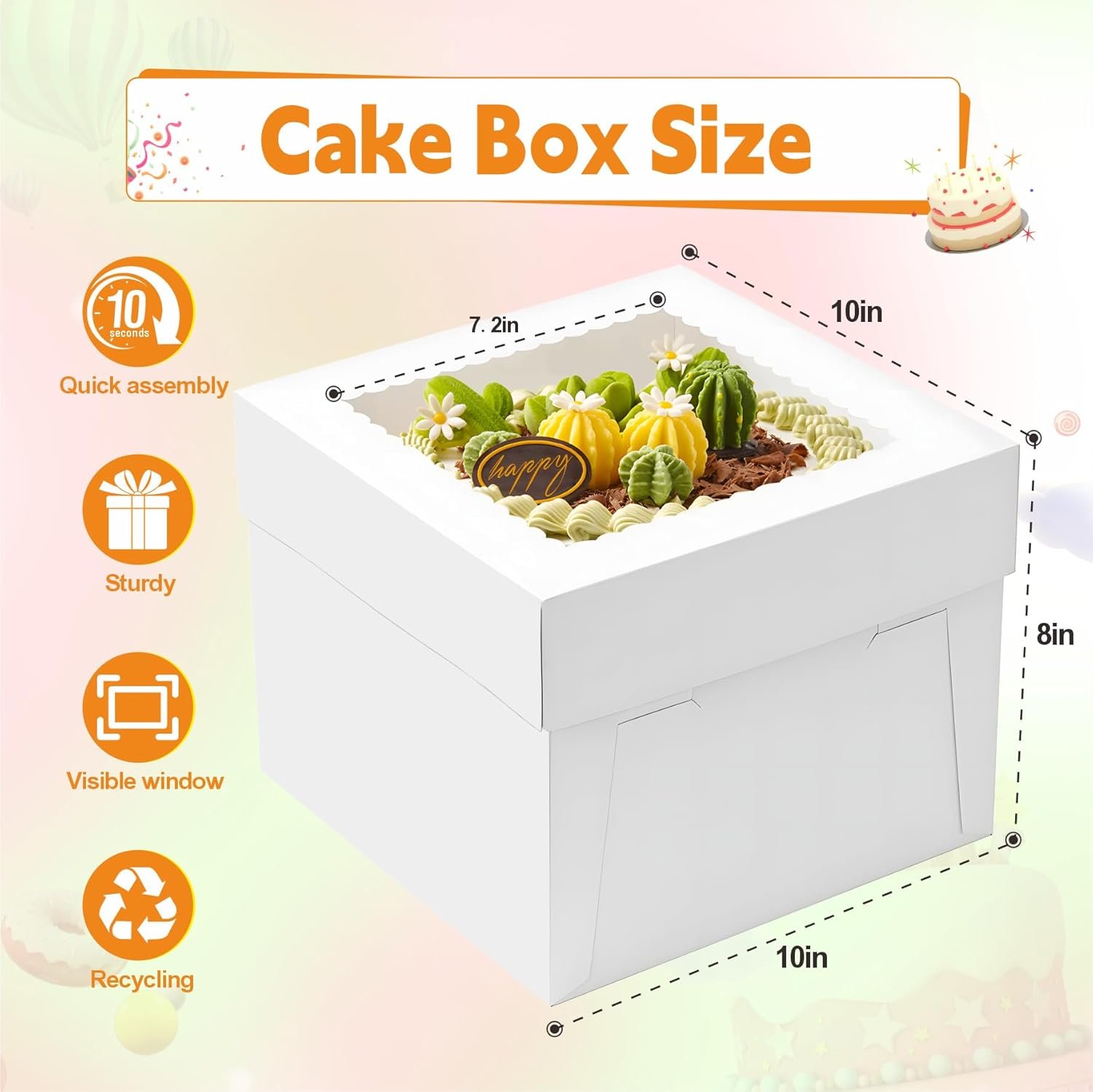 Grossiste 3pcs Boîtes à gâteau, 10x10x8 pouces avec fenêtre et support de gâteau, parfaites pour mariage, anniversaire, et banquet, Logo Personnalisé et Stickers, Fabricant en Vrac. Grossiste 3pcs Boîtes à gâteau, 10x10x8 pouces avec fenêtre et support de gâteau, parfaites pour mariage, anniversaire, et banquet, Logo Personnalisé et Stickers, Fabricant en Vrac.