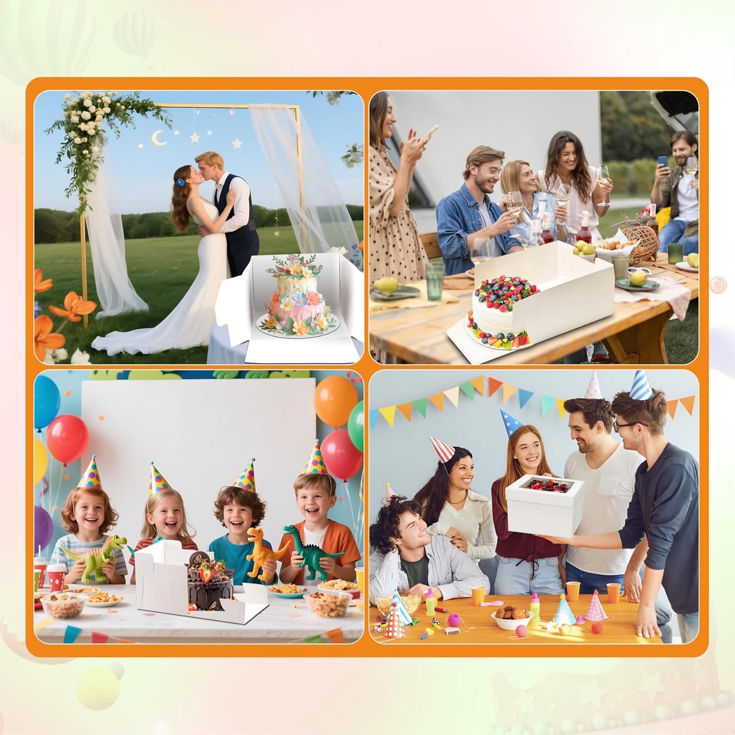 Grossiste 3pcs Boîtes à gâteau, 10x10x8 pouces avec fenêtre et support de gâteau, parfaites pour mariage, anniversaire, et banquet, Logo Personnalisé et Stickers, Fabricant en Vrac. Grossiste 3pcs Boîtes à gâteau, 10x10x8 pouces avec fenêtre et support de gâteau, parfaites pour mariage, anniversaire, et banquet, Logo Personnalisé et Stickers, Fabricant en Vrac.