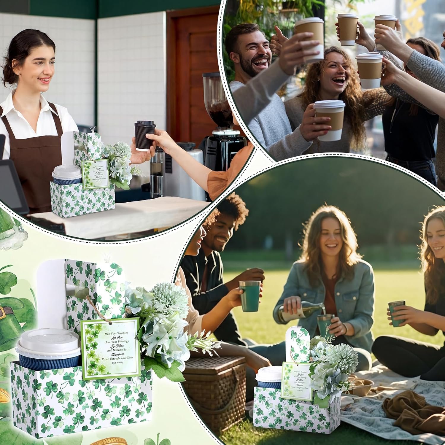 Grossiste en fournitures de fête, support à boissons à 2 tasses avec poignée 12 ensembles Shamrock, carte de bénédiction irlandaise en papier kraft, capacité de 12 à 30 oz pour boissons chaudes et froides, fournisseur de produits jetables, OEM. Grossiste en fournitures de fête, support à boissons à 2 tasses avec poignée 12 ensembles Shamrock, carte de bénédiction irlandaise en papier kraft, capacité de 12 à 30 oz pour boissons chaudes et froides, fournisseur de produits jetables, OEM.