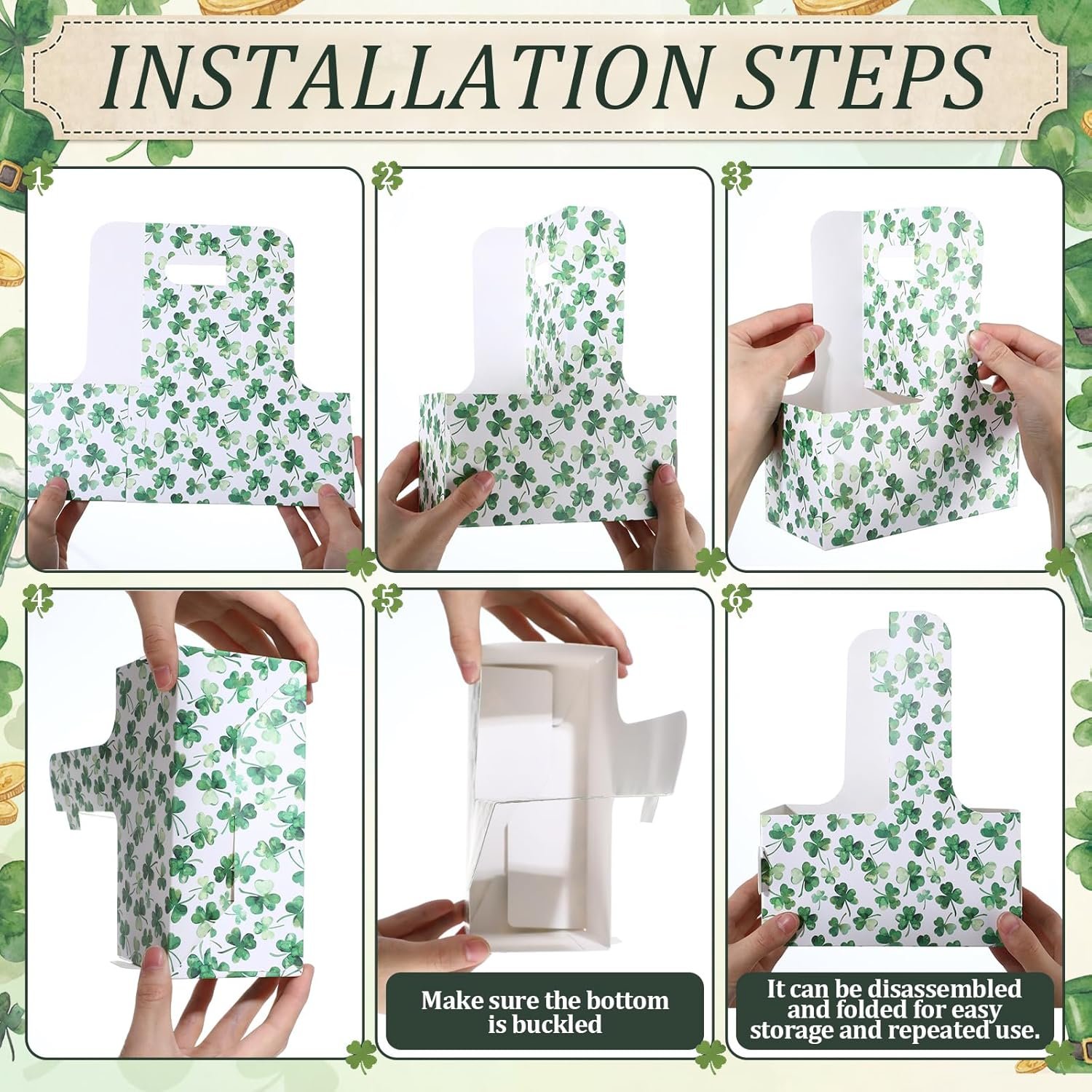 Grossiste en fournitures de fête, support à boissons à 2 tasses avec poignée 12 ensembles Shamrock, carte de bénédiction irlandaise en papier kraft, capacité de 12 à 30 oz pour boissons chaudes et froides, fournisseur de produits jetables, OEM. Grossiste en fournitures de fête, support à boissons à 2 tasses avec poignée 12 ensembles Shamrock, carte de bénédiction irlandaise en papier kraft, capacité de 12 à 30 oz pour boissons chaudes et froides, fournisseur de produits jetables, OEM.