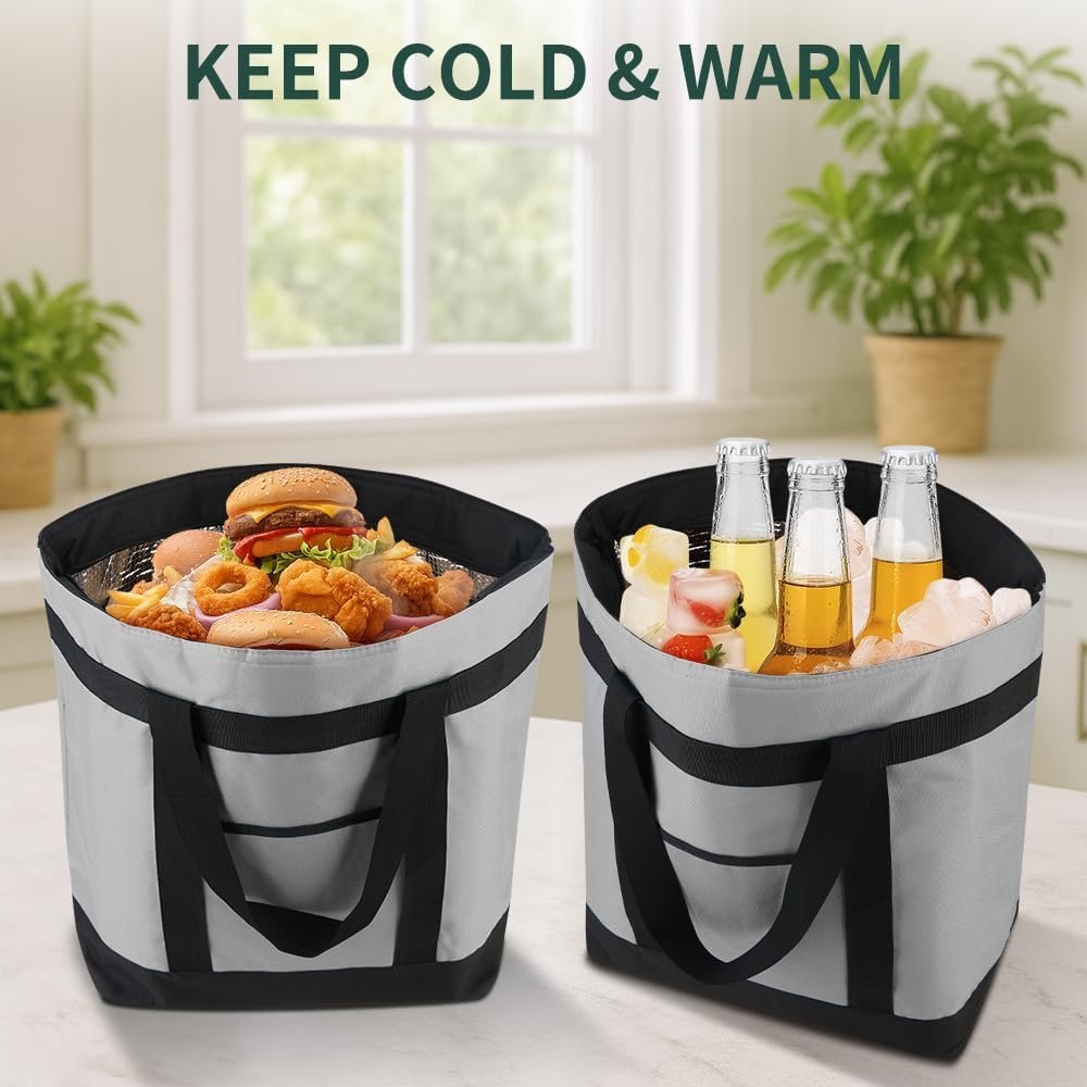 Grossiste de sacs isothermes réutilisables 2PK, grands sacs à zipper pour les courses, sacs thermiques étanches pour livraison de nourriture, plage, voyage et pique-nique, fournisseur OEM, vente en gros et pliables.