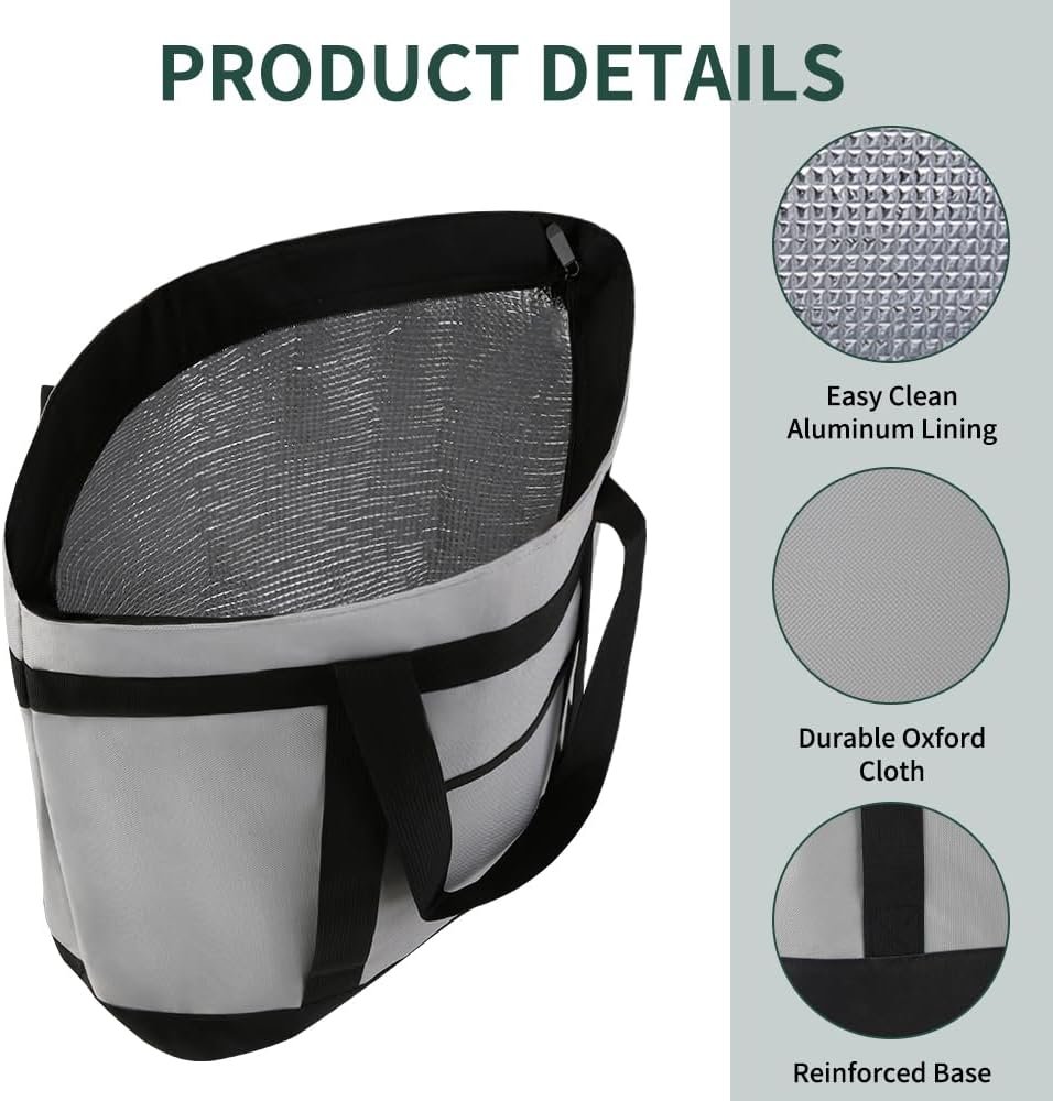 Grossiste de sacs isothermes réutilisables 2PK, grands sacs à zipper pour les courses, sacs thermiques étanches pour livraison de nourriture, plage, voyage et pique-nique, fournisseur OEM, vente en gros et pliables.