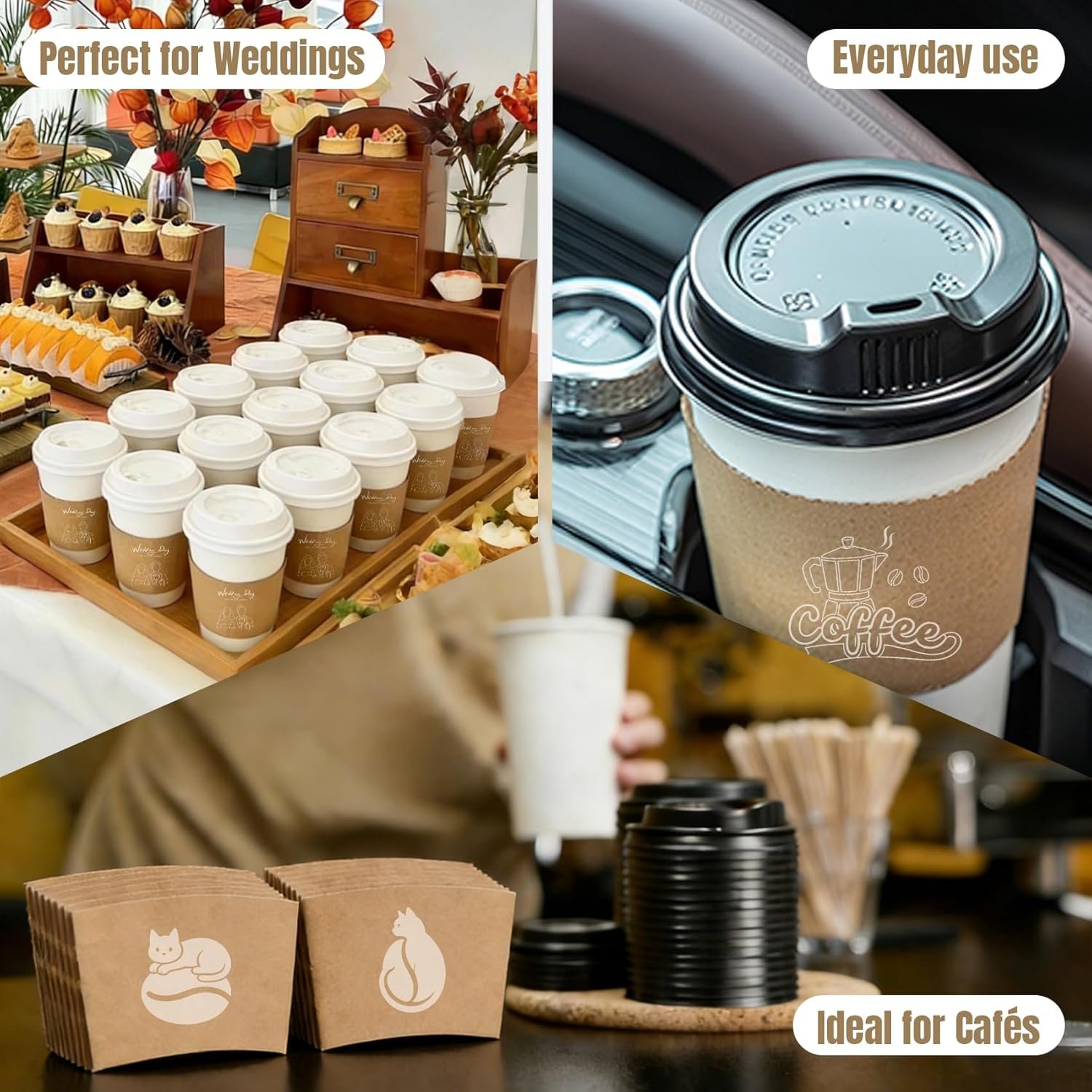 Grossiste de manchons à café personnalisés en vrac - Manchons jetables personnalisables de 10-20 oz avec logo/textes gravés au laser pour boissons chaudes et froides - Logo personnalisé pour cafés, mariages et événements (Style 2) Fabricant