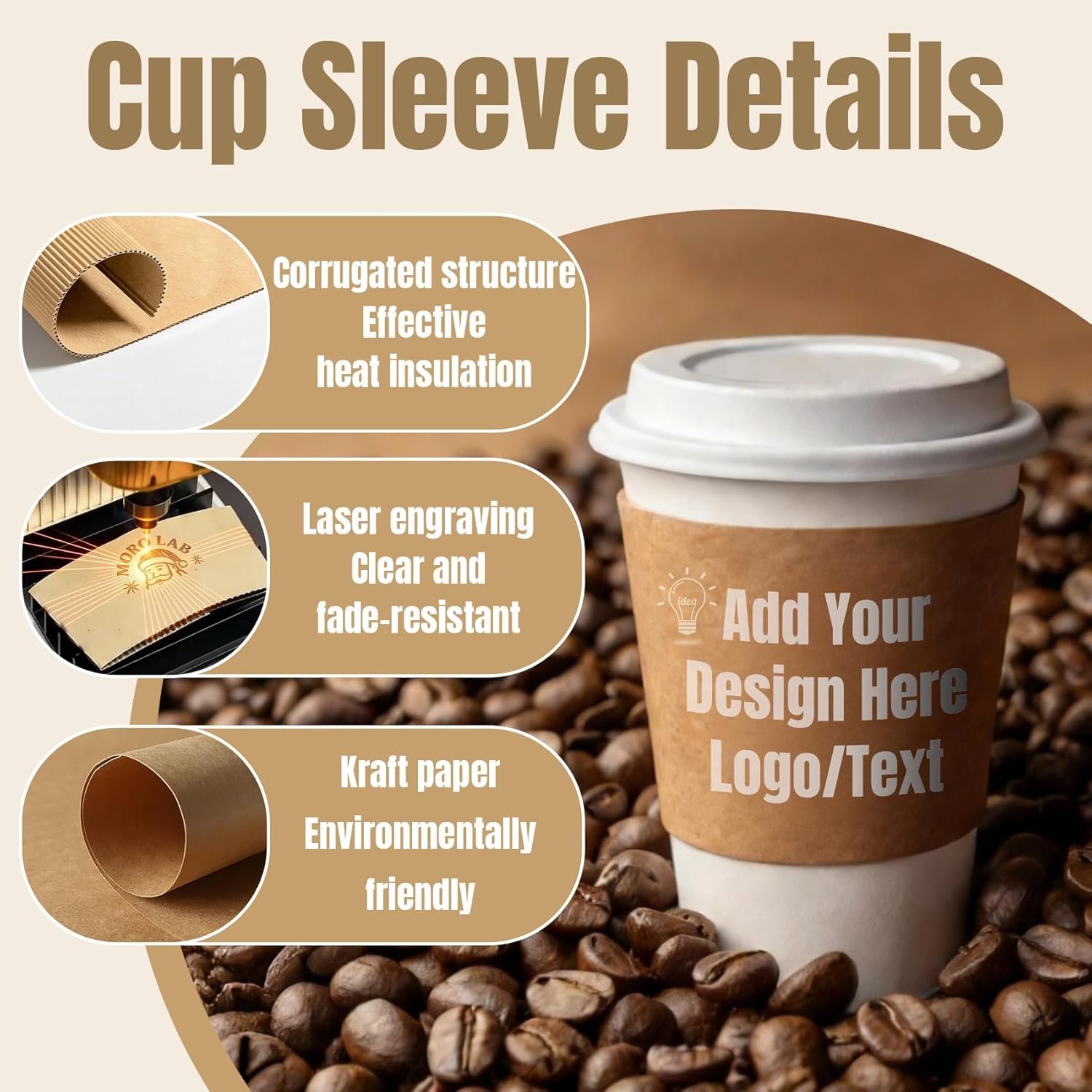 Grossiste de manchons à café personnalisés en vrac - Manchons jetables personnalisables de 10-20 oz avec logo/textes gravés au laser pour boissons chaudes et froides - Logo personnalisé pour cafés, mariages et événements (Style 2) Fabricant
