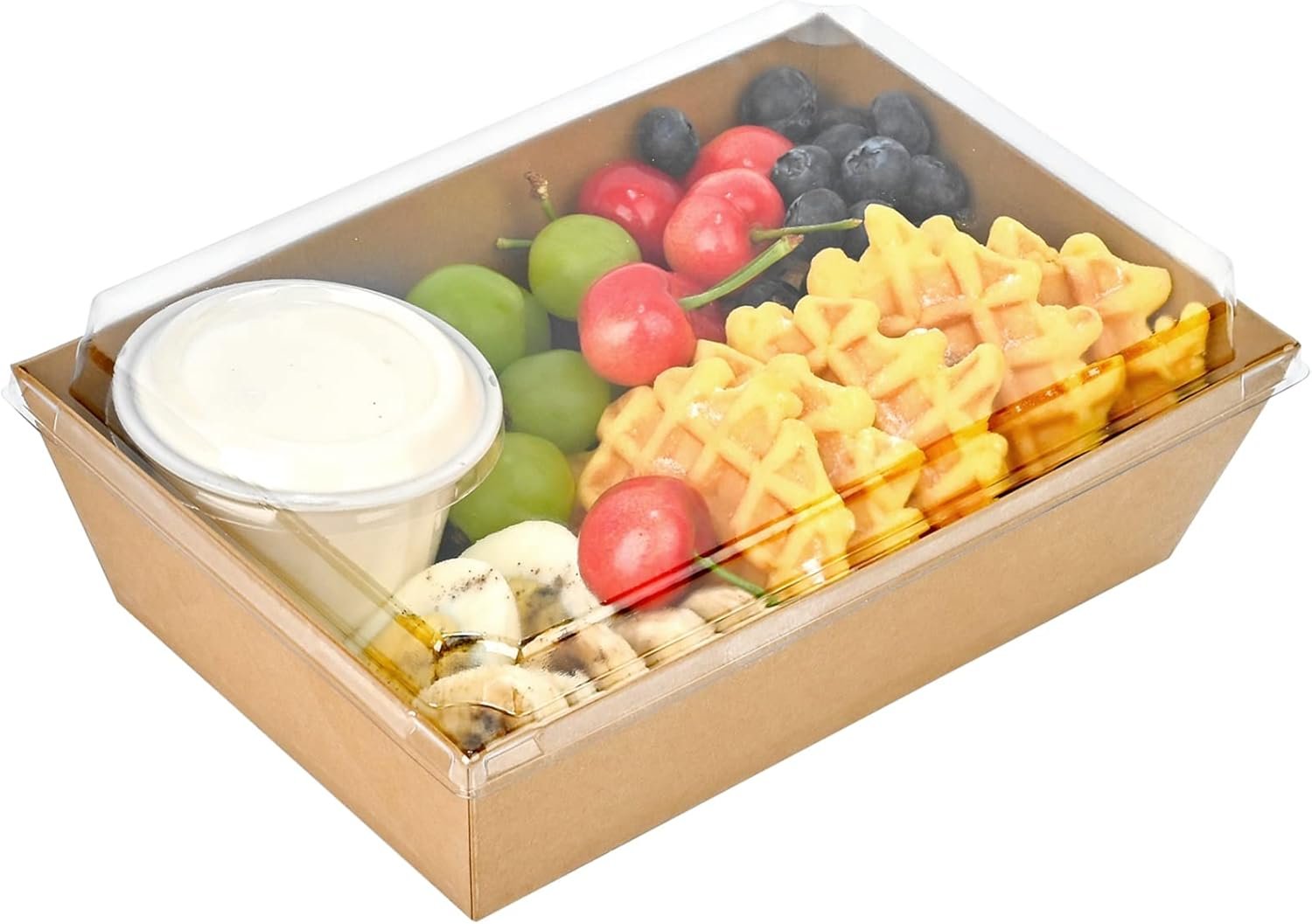 Grossiste de boîtes à charcuterie en papier 8 x 6 pouces avec couvercles transparents, 20 pièces, contenant alimentaire jetable pour part de gâteau, cupcakes, sandwichs, OEM et solutions en vrac pour boulangeries.