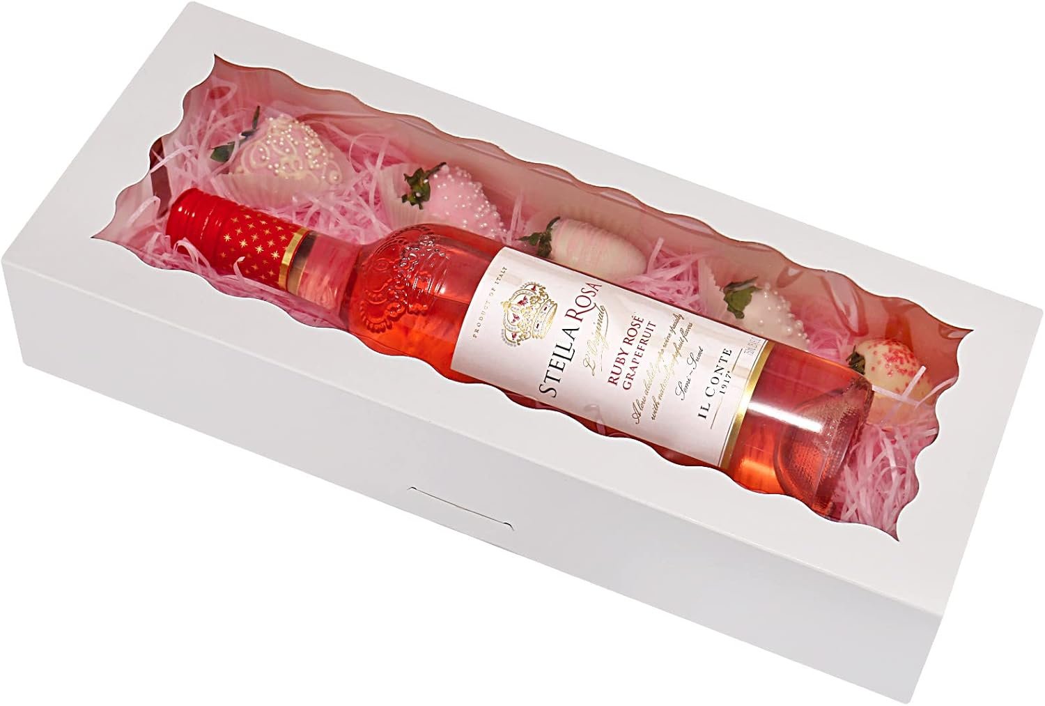 Grossiste Boîtes à pâtisserie avec fenêtre 30-pack 16" x 6.5" x 3", Boîtes à cookies, Logo Personnalisé, Boîtes à friandises auto-déployantes pour cookies, fraises (blanc), Fournisseur en Vrac.