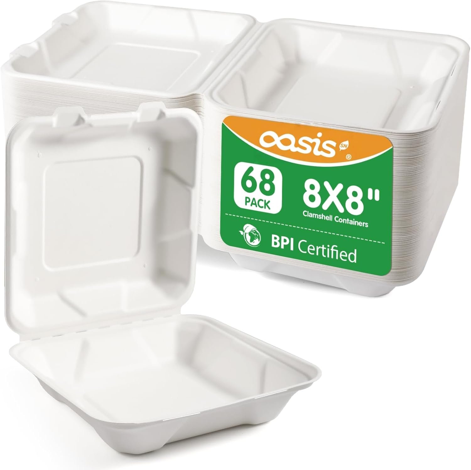 Grossiste 𝟴𝘅𝟴" Contenants alimentaires jetables en coques biodégradables pour hamburgers, sandwichs, frites et plus, Fournisseur de boîtes à emporter en papier avec logo personnalisé, Vente en gros 68-pack (Blanc)
