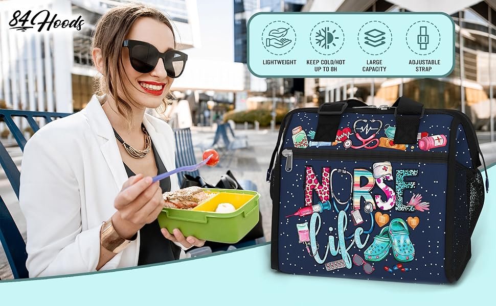 Sac à déjeuner isolé pour femmes, idéal comme cadeau pour professionnel de la santé, disponible en gros chez notre fournisseur, sac lunch box avec sangle ajustable pour le travail, voyage, pique-nique.