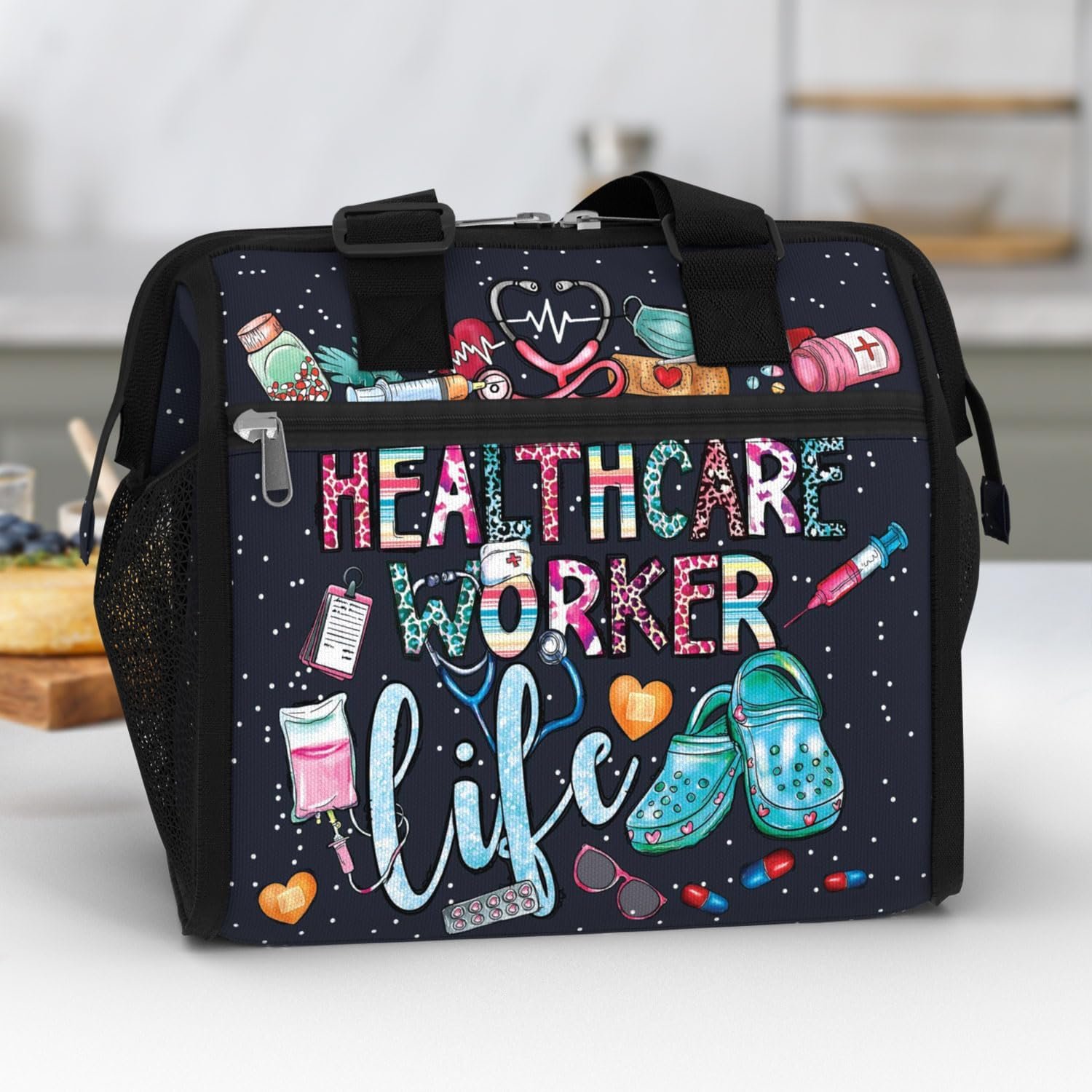 Sac à déjeuner isolé pour femmes, idéal comme cadeau pour professionnel de la santé, disponible en gros chez notre fournisseur, sac lunch box avec sangle ajustable pour le travail, voyage, pique-nique.