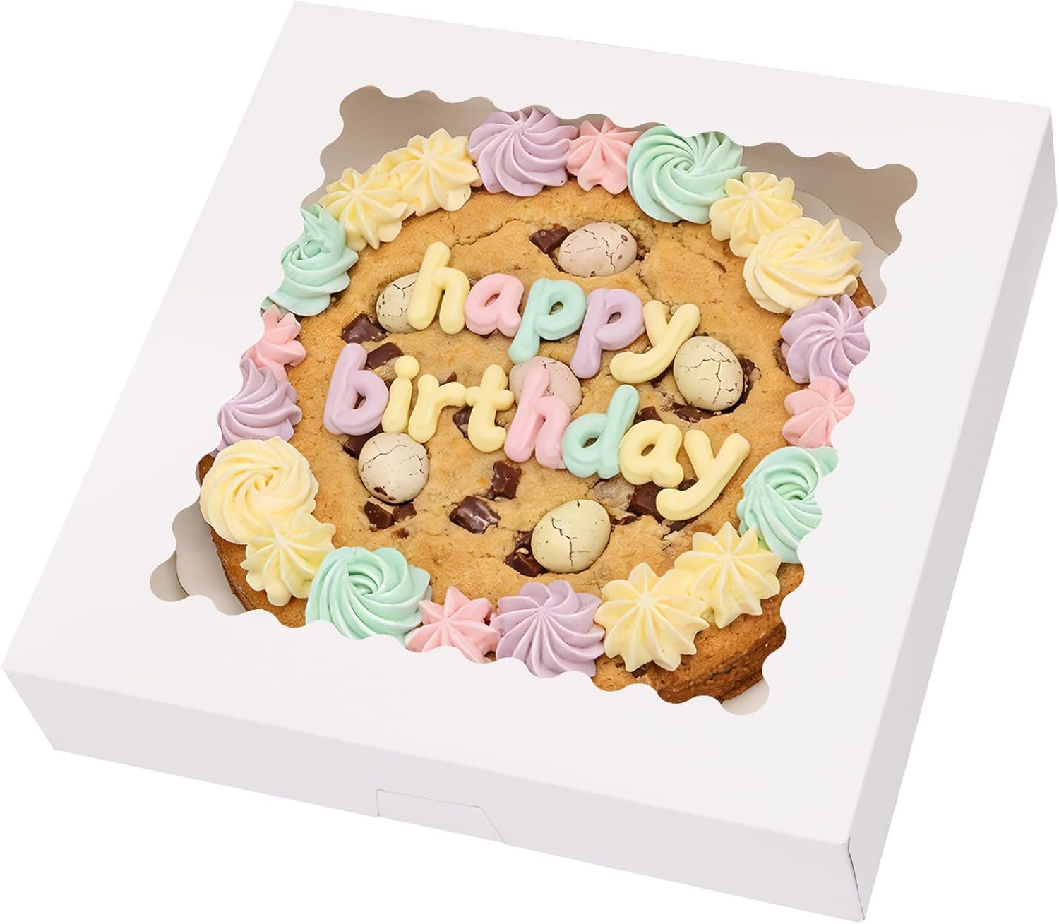 Grossiste en vente en gros de boîtes à tarte blanches avec fenêtre, 12x12x2,5 cm pour pâtisseries, muffins, beignets, cookies, et desserts | Fournisseur de boîtes à desserts auto-dépliantes avec logo personnalisé