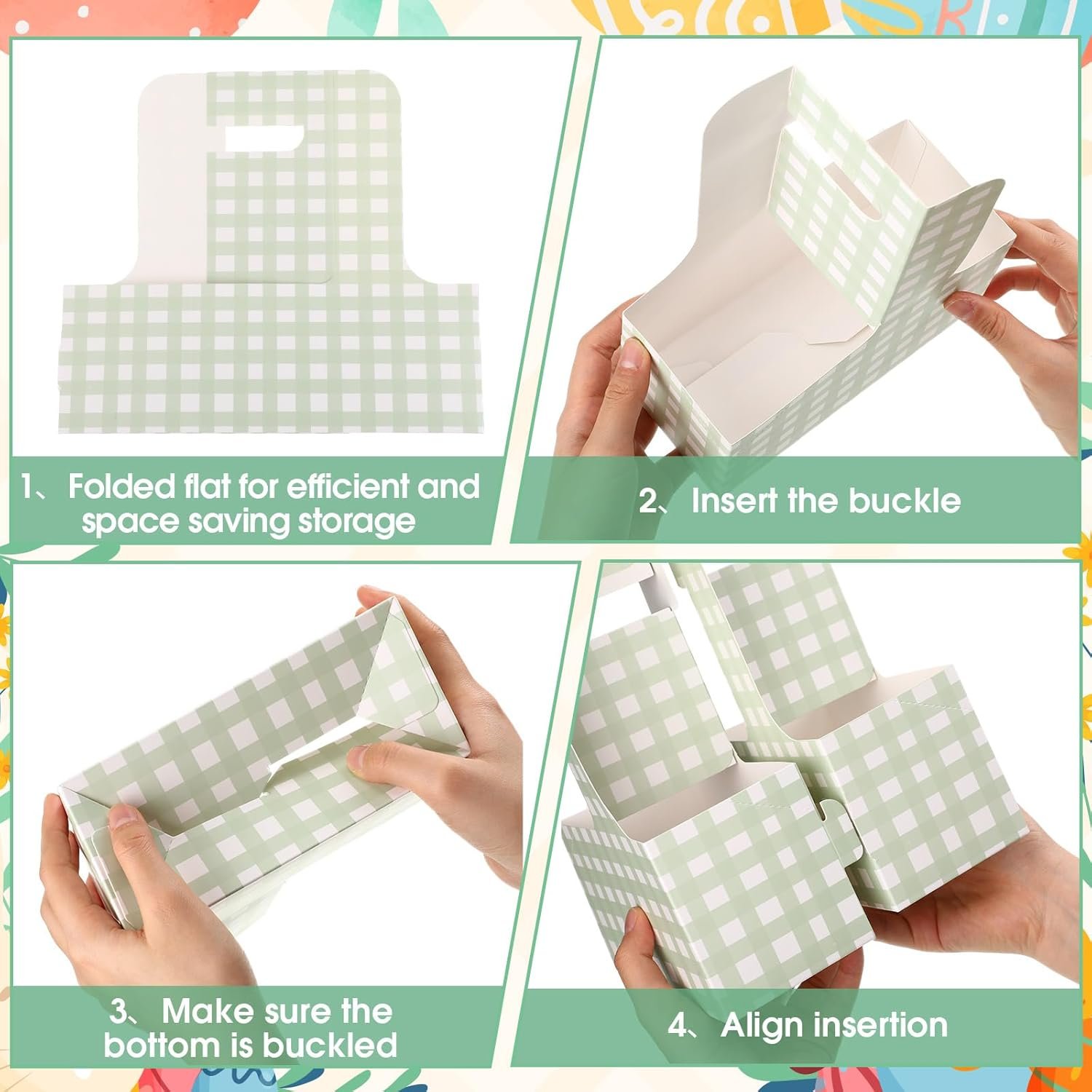 Grossiste 24 ensembles de porte-gobelets avec poignées pour boissons, fleurs, OEM accessoires de fête de mariage et d'anniversaire, en vannerie à carreaux (vert)