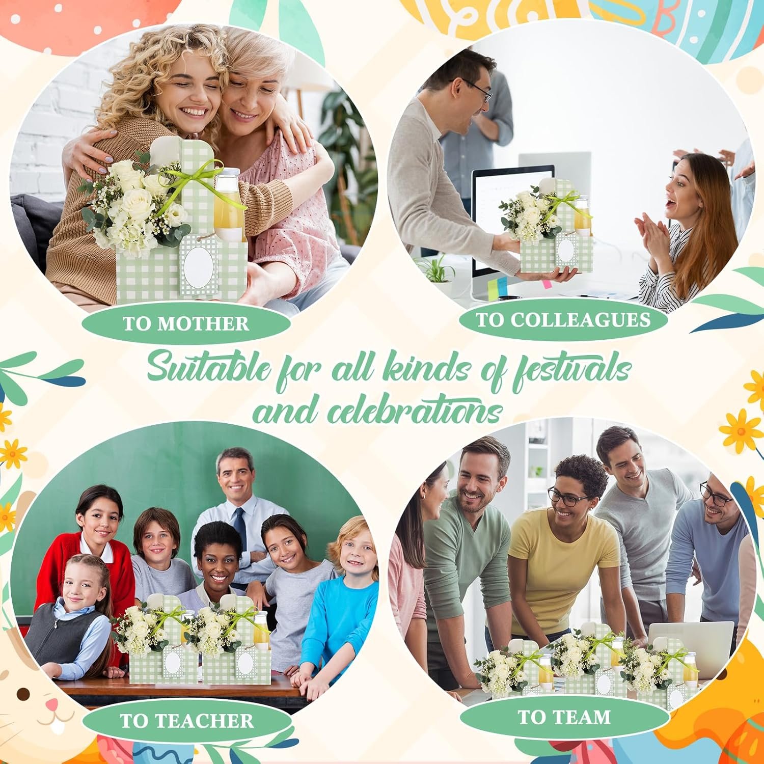 Grossiste 24 ensembles de porte-gobelets avec poignées pour boissons, fleurs, OEM accessoires de fête de mariage et d'anniversaire, en vannerie à carreaux (vert)