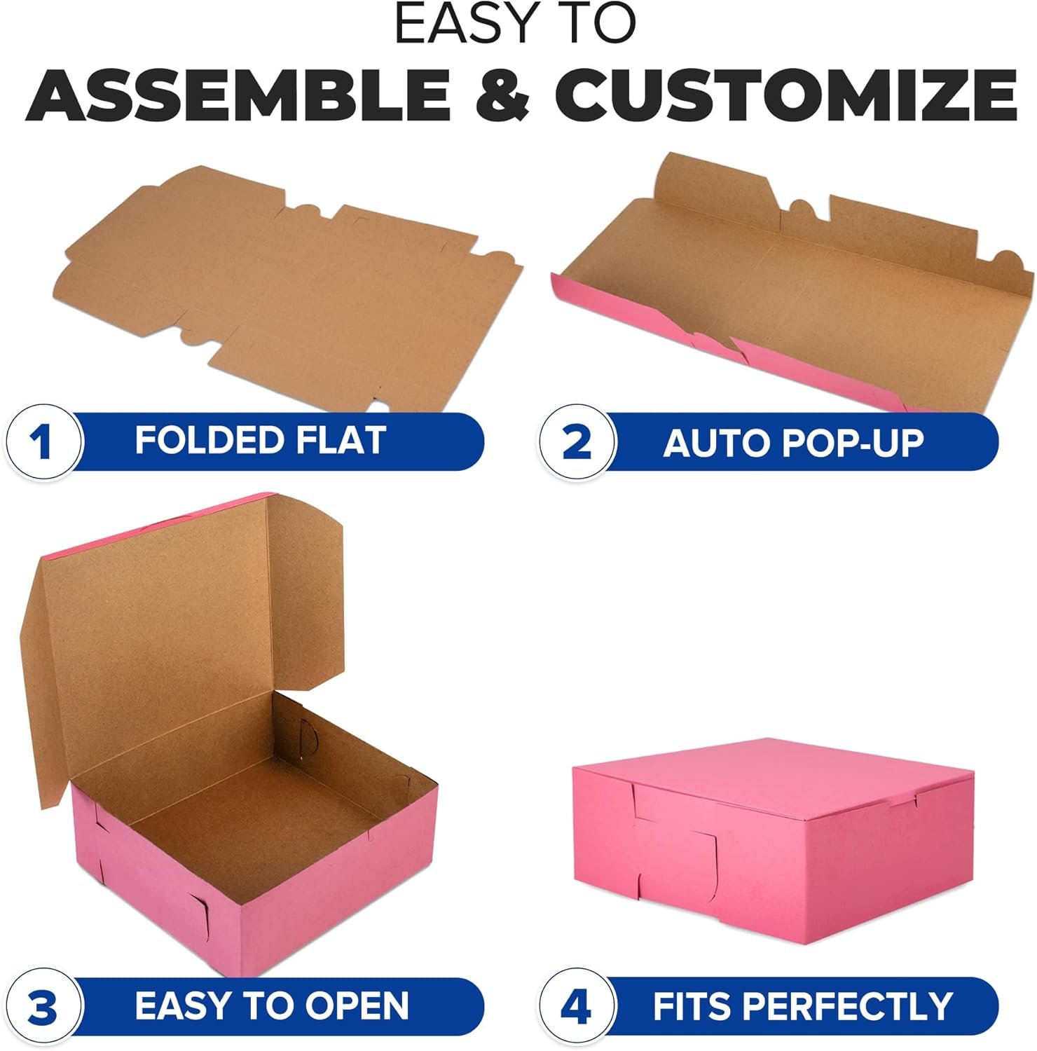 Grossiste Boîtes à pâtisserie Roses 8x8x4 [25 Pack] pour cupcakes, desserts, cookies et bonbons, Marque Blanche pour emballer vos créations de boulangerie faites maison, cadeaux et souvenirs, Fournisseur idéal pour le secteur.