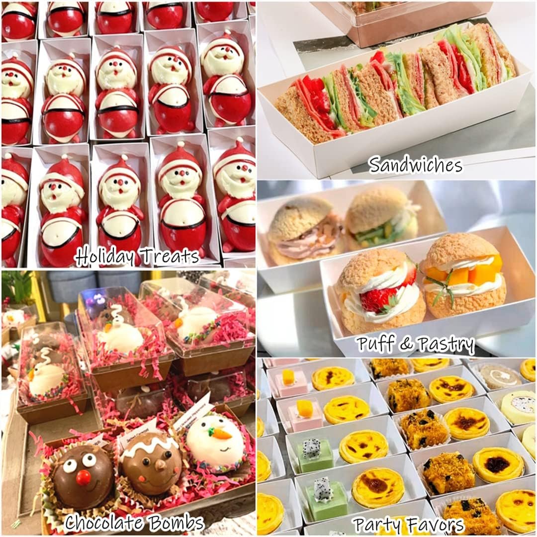 Grossiste en Boîtes de Pâtisserie, boîtes blanches à couvercle transparent de 100 pièces pour cookies, petits gâteaux, sandwichs, cupcakes, fraises, contenants de desserts à emporter, Fabricant de solutions personnalisées avec logo.