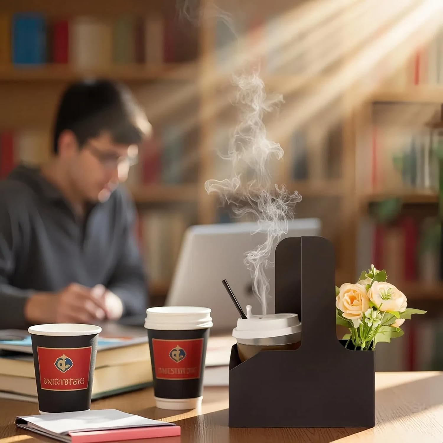 Grossiste support à boisson 6 pack 2/4 tasses avec poignée - Porte-gobelet en carton kraft robuste pour boissons chaudes/froides, livraison de nourriture, plats à emporter, soirées (noir, jetable, 6 unités) - Logo Personnalisé, Fabricant.