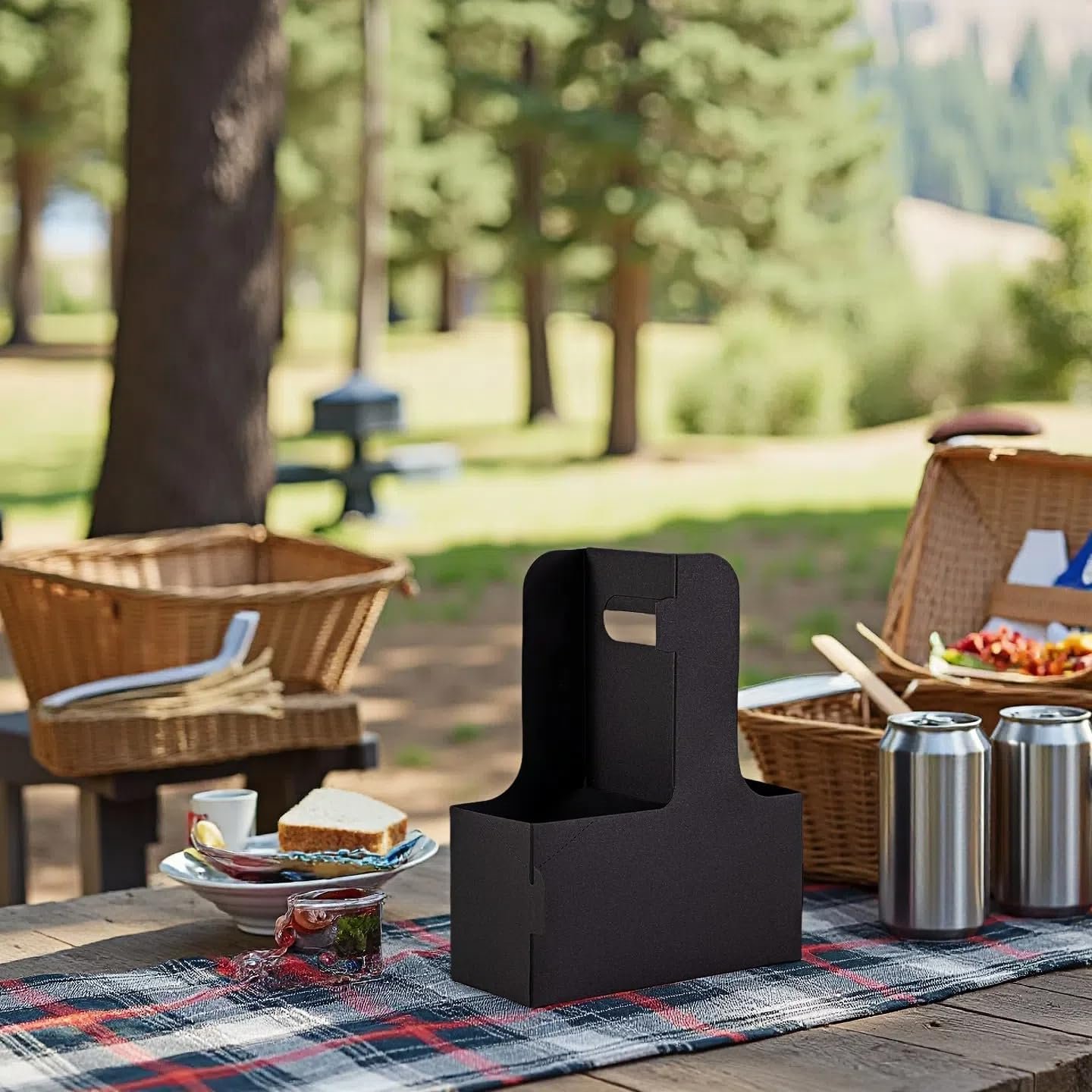 Grossiste support à boisson 6 pack 2/4 tasses avec poignée - Porte-gobelet en carton kraft robuste pour boissons chaudes/froides, livraison de nourriture, plats à emporter, soirées (noir, jetable, 6 unités) - Logo Personnalisé, Fabricant.