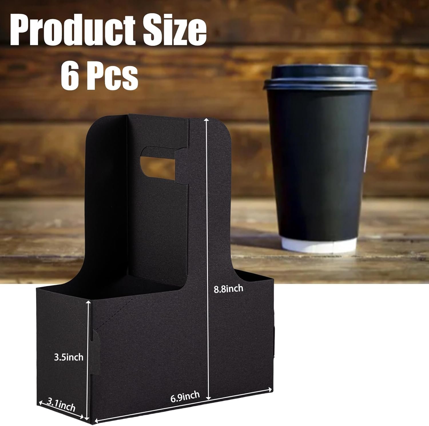 Grossiste support à boisson 6 pack 2/4 tasses avec poignée - Porte-gobelet en carton kraft robuste pour boissons chaudes/froides, livraison de nourriture, plats à emporter, soirées (noir, jetable, 6 unités) - Logo Personnalisé, Fabricant.