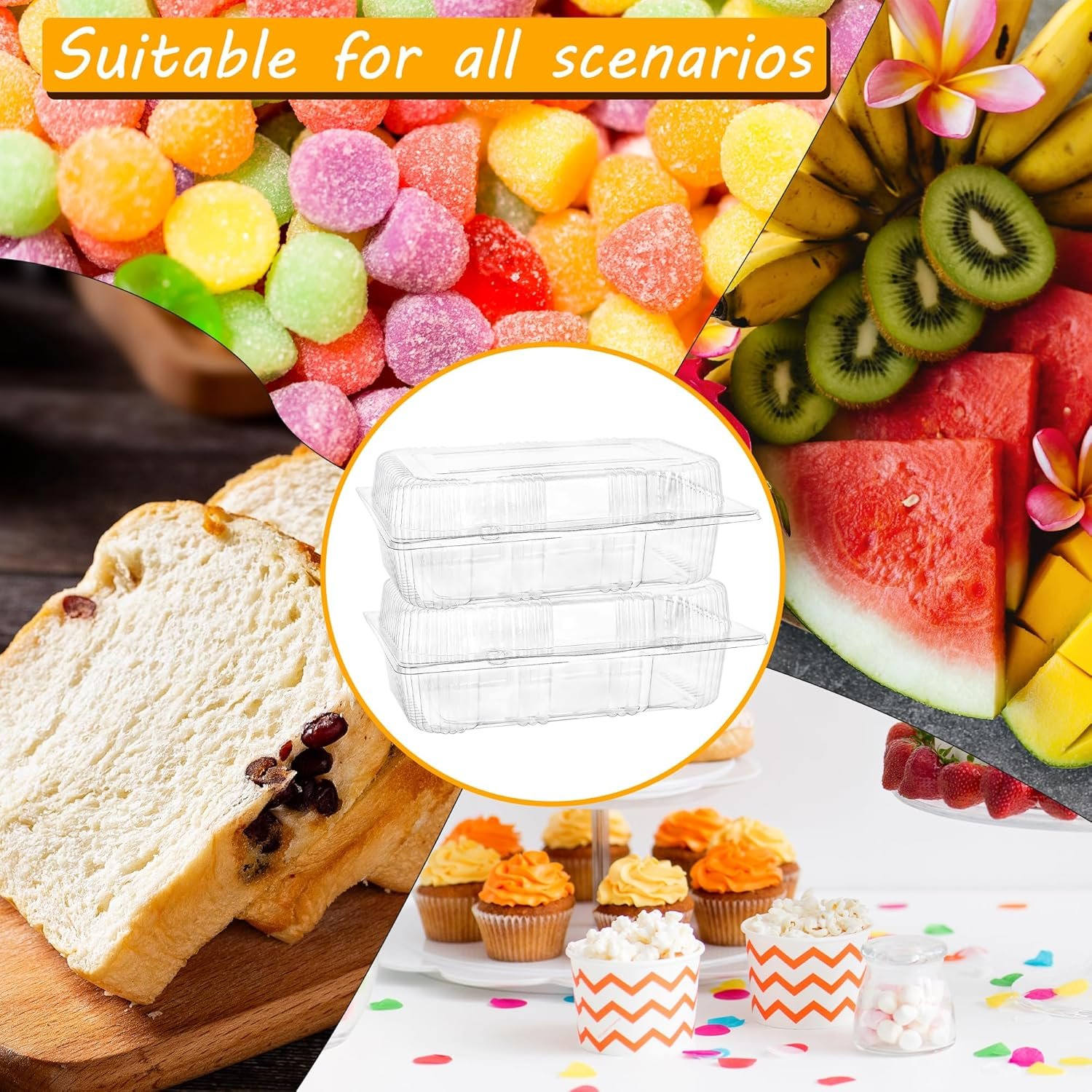 Grossiste Contenants Alimentaires Clairs en Plastique Hingeables 120 Pcs 7,2 x 4,9 x 2,5 Pouces Boîtes Transparentes à Emporter pour Gâteaux Pâtisseries Cookies Marque Blanche