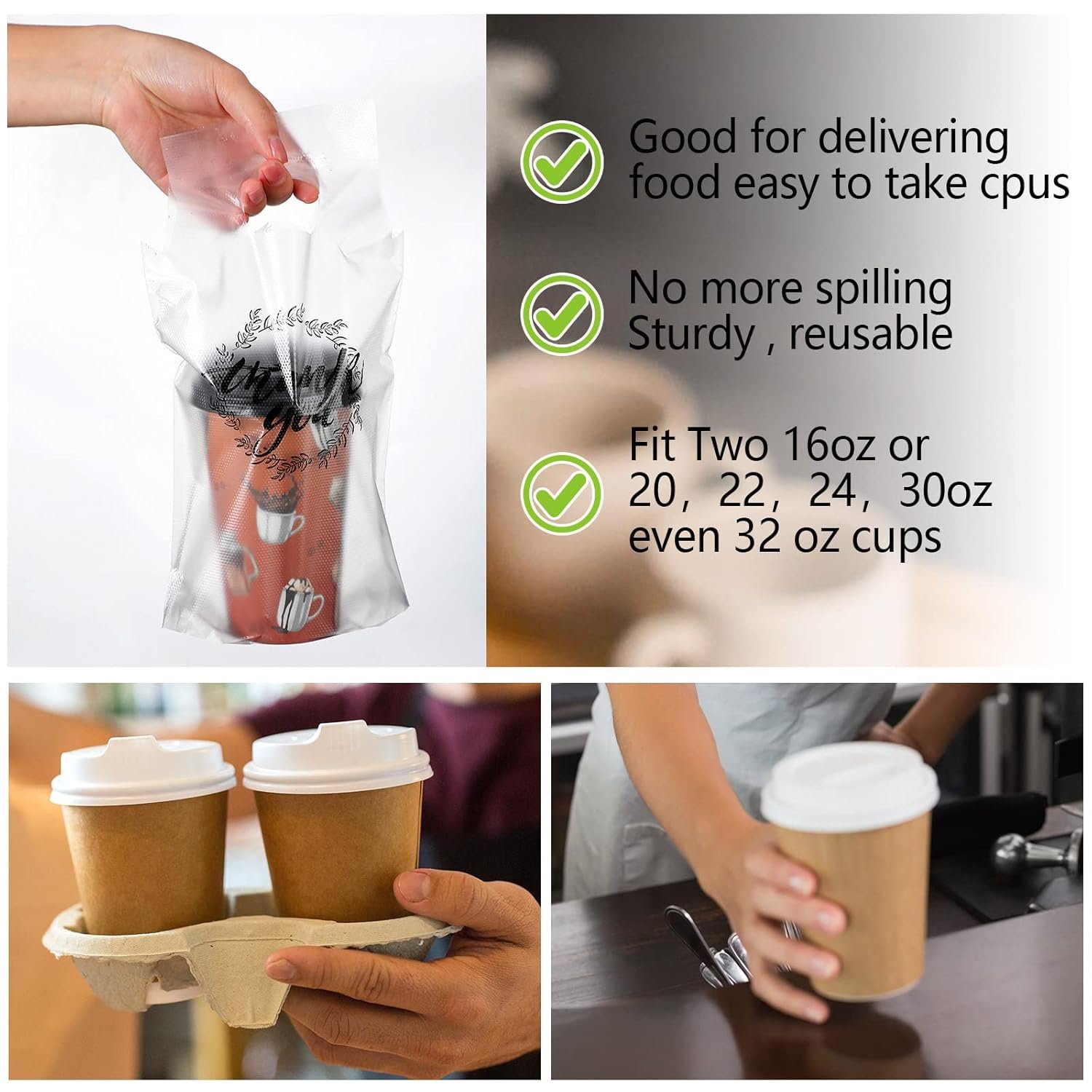 Grossiste en sacs à boisson en plastique, transport de 1000 pièces, avec poignées transparentes pour café, thé, et jus, OEM, vente en gros.