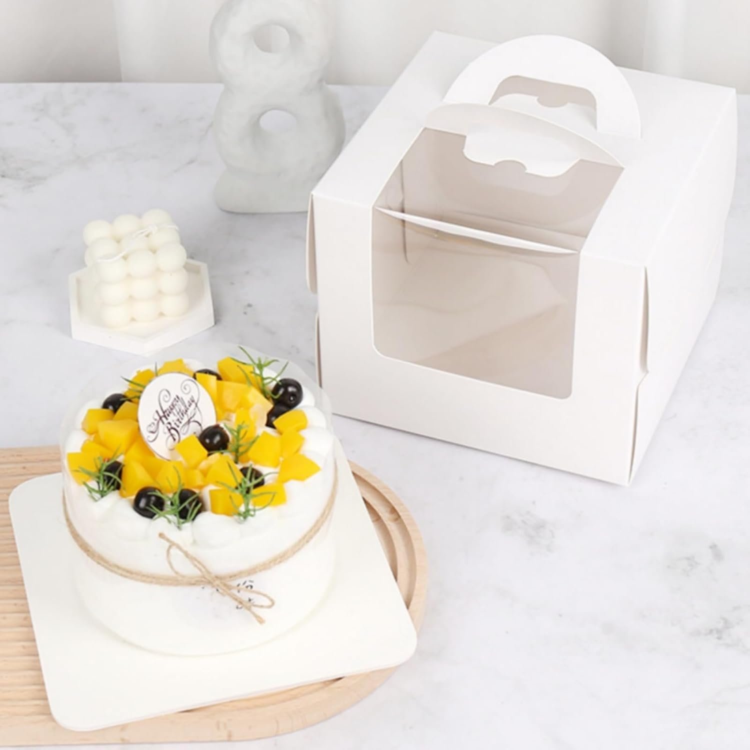 Boîtes à gâteaux en vrac, 40 pack (20 boîtes + 20 cartons), 7,8 x 7,8 x 5,7 pouces, contenants carrés jetables avec fenêtre transparente, Logo Personnalisé, Fabricant, idéal pour gâteaux, donuts et tartes.