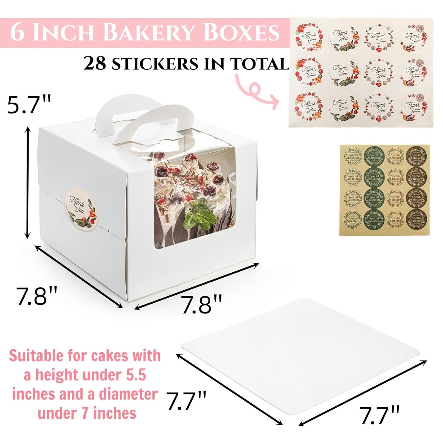 Boîtes à gâteaux en vrac, 40 pack (20 boîtes + 20 cartons), 7,8 x 7,8 x 5,7 pouces, contenants carrés jetables avec fenêtre transparente, Logo Personnalisé, Fabricant, idéal pour gâteaux, donuts et tartes.