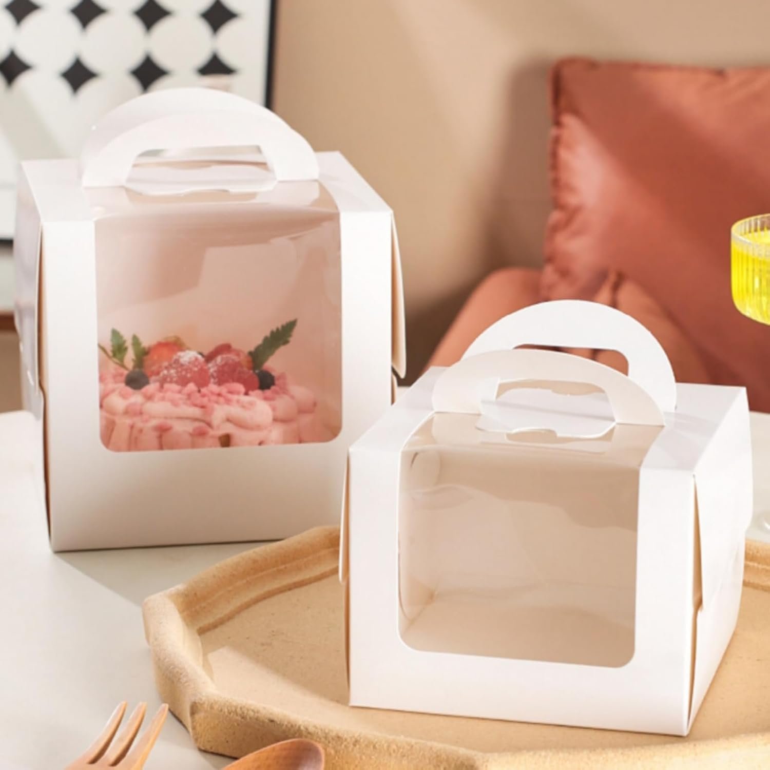 Boîtes à gâteaux en vrac, 40 pack (20 boîtes + 20 cartons), 7,8 x 7,8 x 5,7 pouces, contenants carrés jetables avec fenêtre transparente, Logo Personnalisé, Fabricant, idéal pour gâteaux, donuts et tartes.