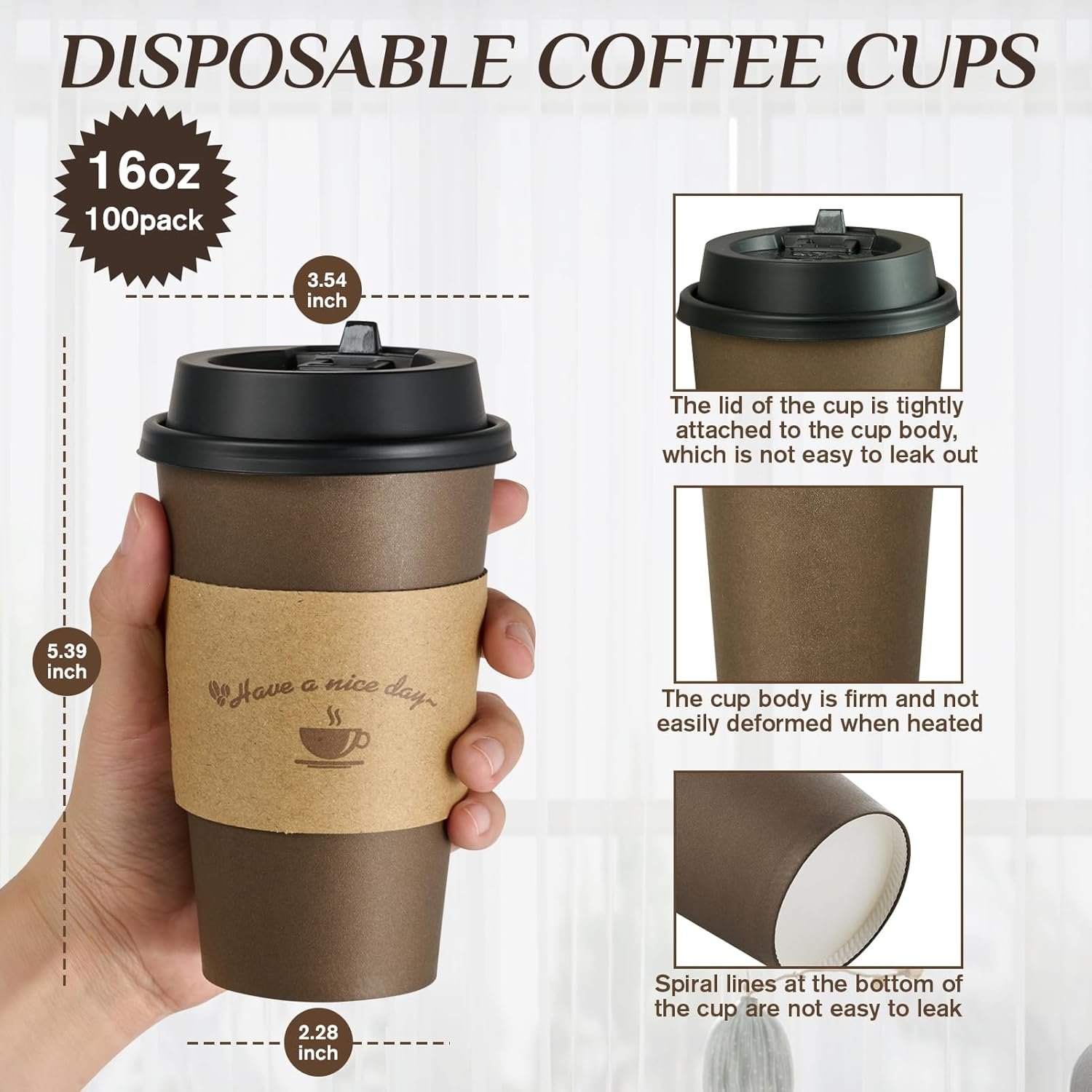 Grossiste de gobelets en papier jetables 16 oz, gobelets à café marron avec couvercles et manches, pour café chaud, eau ou jus, avec logo personnalisé, un choix idéal pour restaurants et magasins en vrac.
