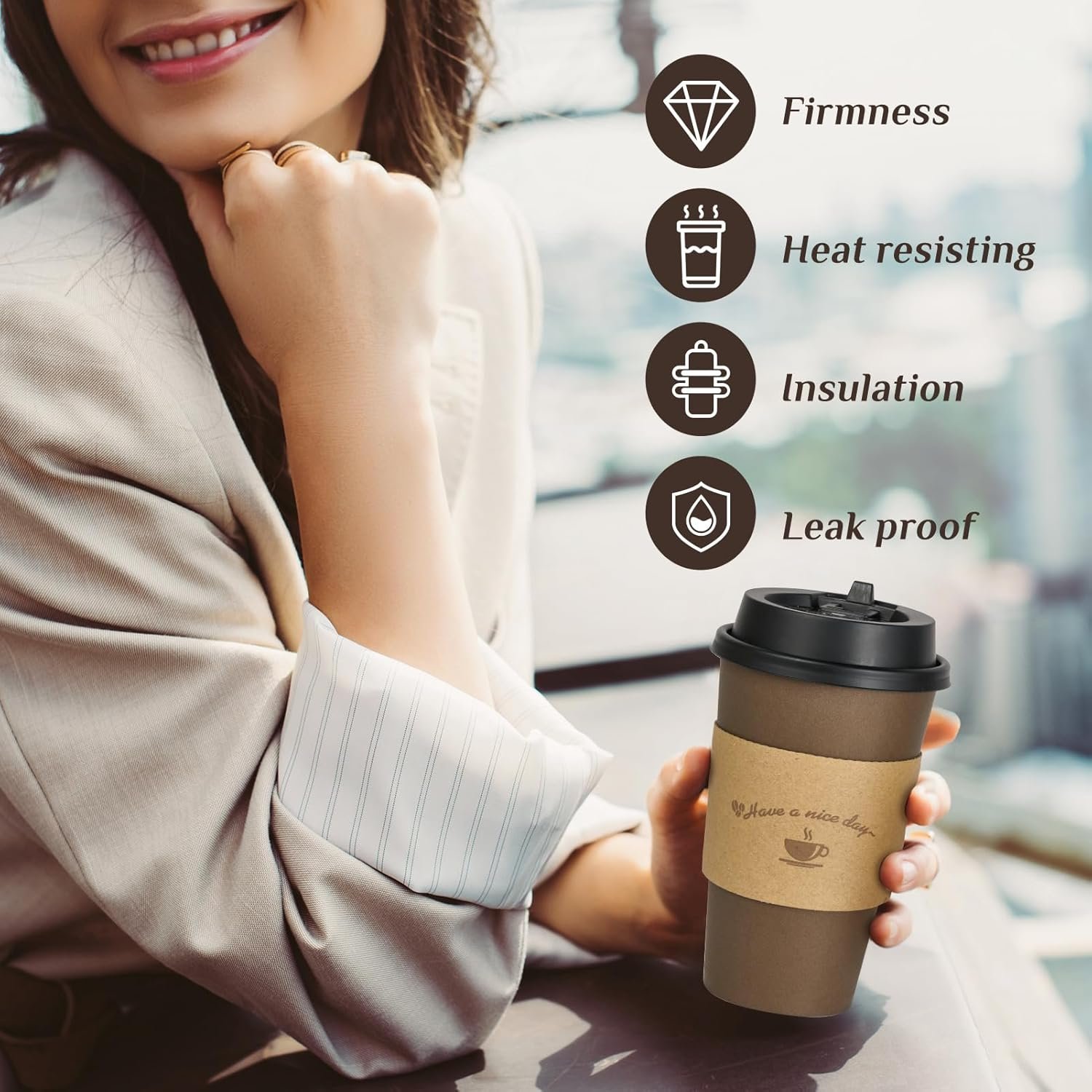 Grossiste de gobelets en papier jetables 16 oz, gobelets à café marron avec couvercles et manches, pour café chaud, eau ou jus, avec logo personnalisé, un choix idéal pour restaurants et magasins en vrac.