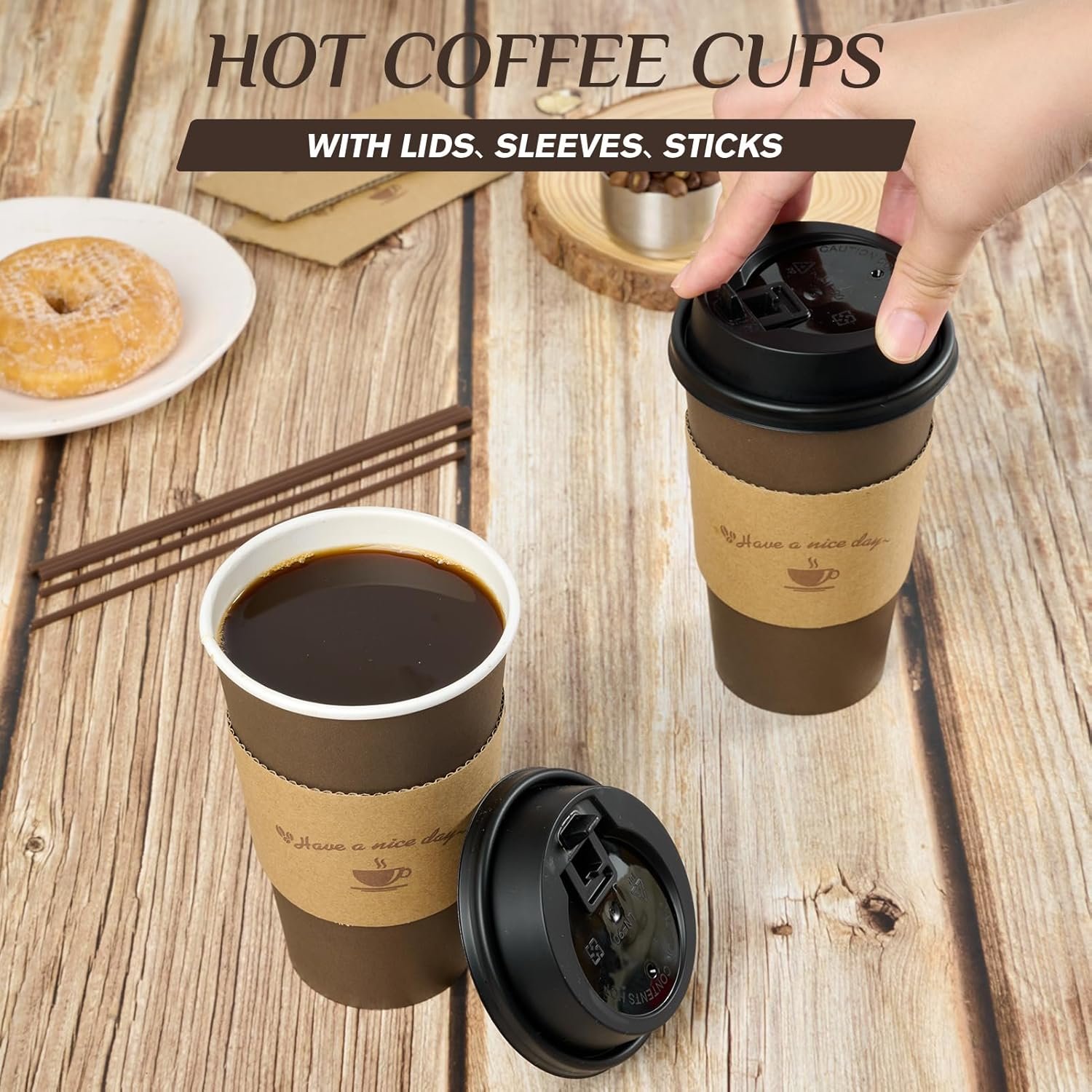 Grossiste de gobelets en papier jetables 16 oz, gobelets à café marron avec couvercles et manches, pour café chaud, eau ou jus, avec logo personnalisé, un choix idéal pour restaurants et magasins en vrac.