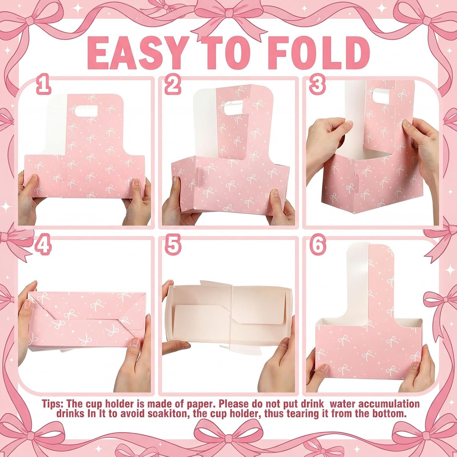 Grossiste 24 Pcs Sacs Cadeaux Jetables en Carton Rose Support pour 2 Tasses de Café avec Poignée Fournisseur Porte-Tasses Portables En Vrac Accessoires de Fête