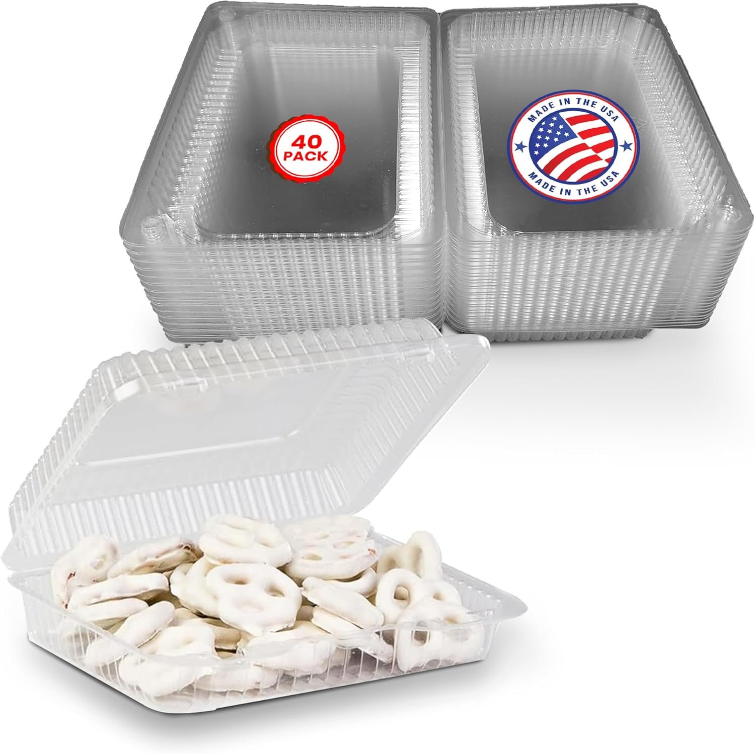 Grossiste Contenants à Collations en Plastique - 6,8" x 5,6" x 2,1" Clamshell Transparents pour Nourriture et Desserts (Pack de 40) - Logo Personnalisé pour votre Marque