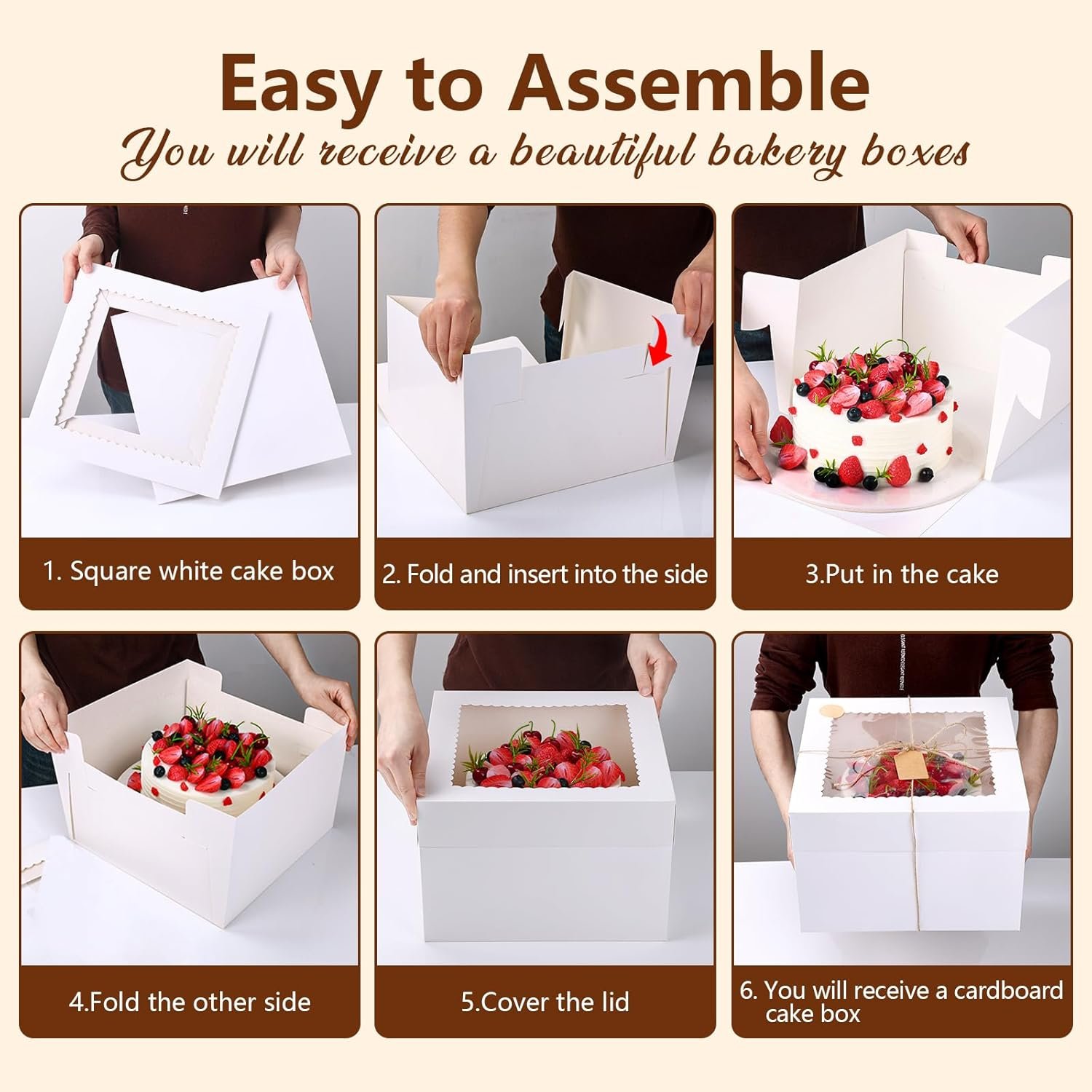 Grossiste 30 Boîtes à Gâteau en Carton 12x12x8 Pouces avec Fenêtre, Fournisseur de Boîtes à Gâteau pour Anniversaire, Mariage et Desserts Élevés, Logo Personnalisé Disponible en Vente en Gros