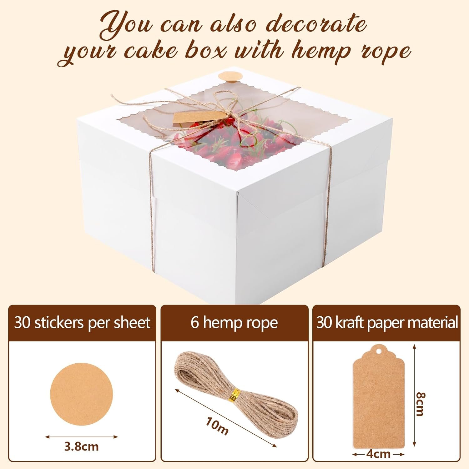 Grossiste 30 Boîtes à Gâteau en Carton 12x12x8 Pouces avec Fenêtre, Fournisseur de Boîtes à Gâteau pour Anniversaire, Mariage et Desserts Élevés, Logo Personnalisé Disponible en Vente en Gros