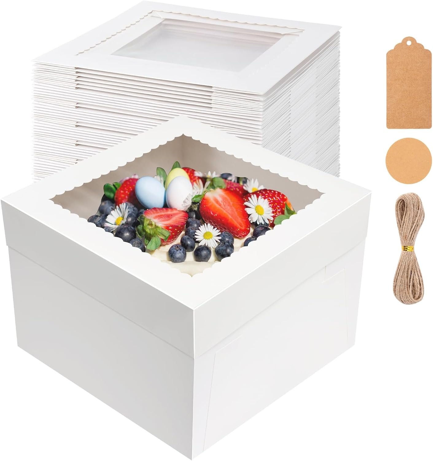 Grossiste 30 Boîtes à Gâteau en Carton 12x12x8 Pouces avec Fenêtre, Fournisseur de Boîtes à Gâteau pour Anniversaire, Mariage et Desserts Élevés, Logo Personnalisé Disponible en Vente en Gros