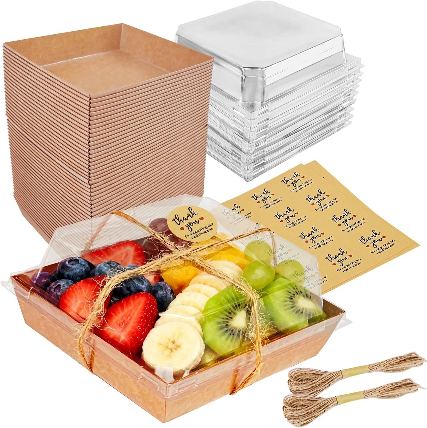 Grossiste de boîtes à charcuterie avec couvercles transparents (50 pièces), conteneurs à charcuterie miniatures en papier à emporter, boîte alimentaire jetable pour pâtisserie, gâteau, dessert, collation - Logo Personnalisé, Fabricant, Vente en Gros.