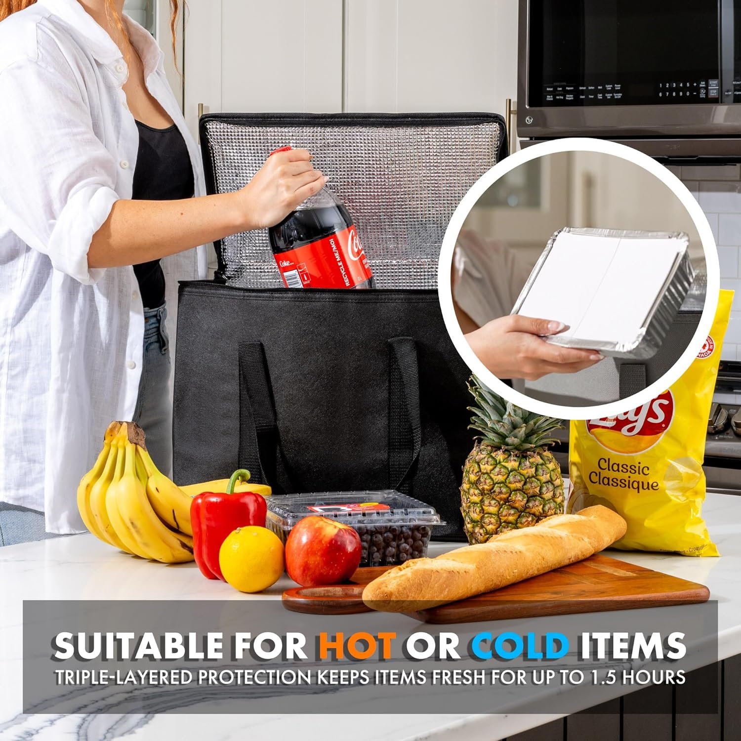 Sac isotherme réutilisable, solution de livraison et de restauration pour aliments chauds et froids, grossiste pour sacs de courses personnalisés, fournisseur d'options pliables pour Doordash.