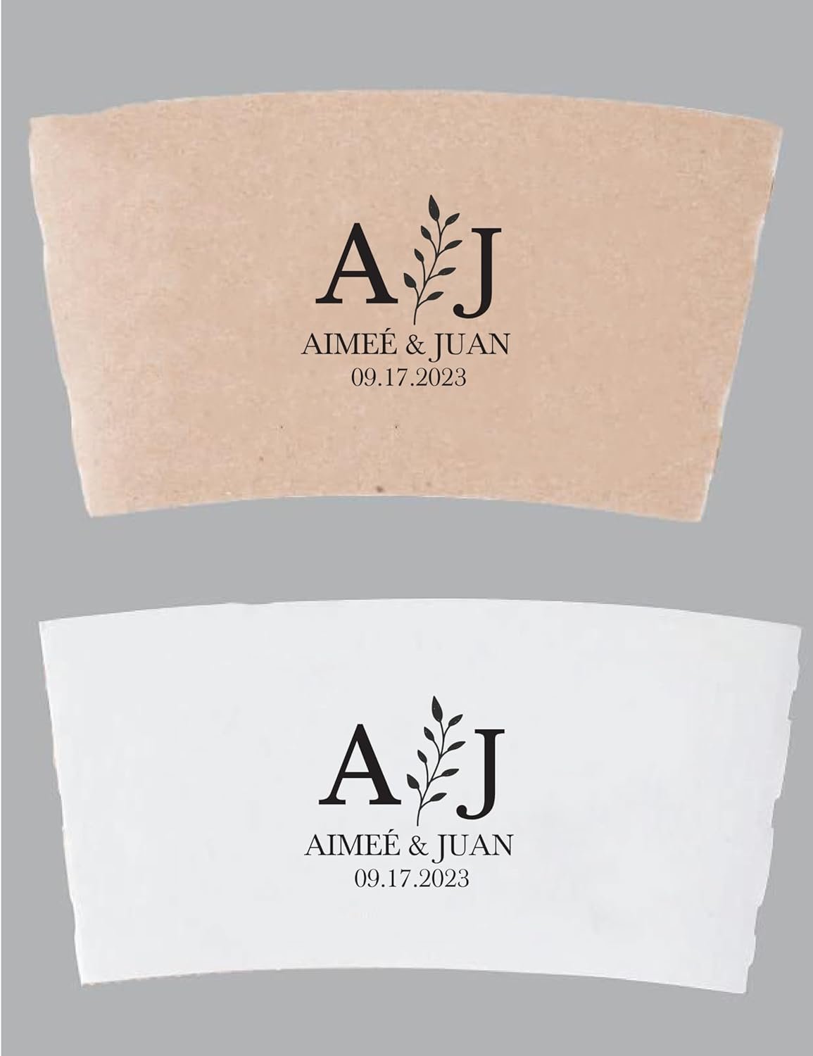 Grossiste de manchons en papier kraft personnalisés pour café ou chocolat chaud, écologiques et jetables, conçus pour les fêtes de mariage, d'anniversaire et de fiançailles, avec logo personnalisé, fournisseur de manchons ondulés pour tasses de 12oz à 20oz.