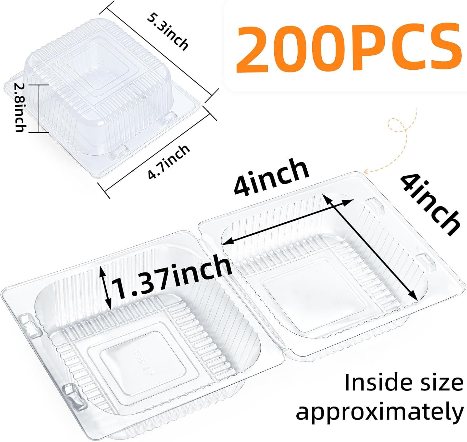 Grossiste de Conteneurs Plastiques Clairs avec Couvercles 200 Compte, Fabricant de Boîtes Clamshell pour Sandwichs, Desserts, Salades et Prise à Emporter avec Logo Personnalisé.