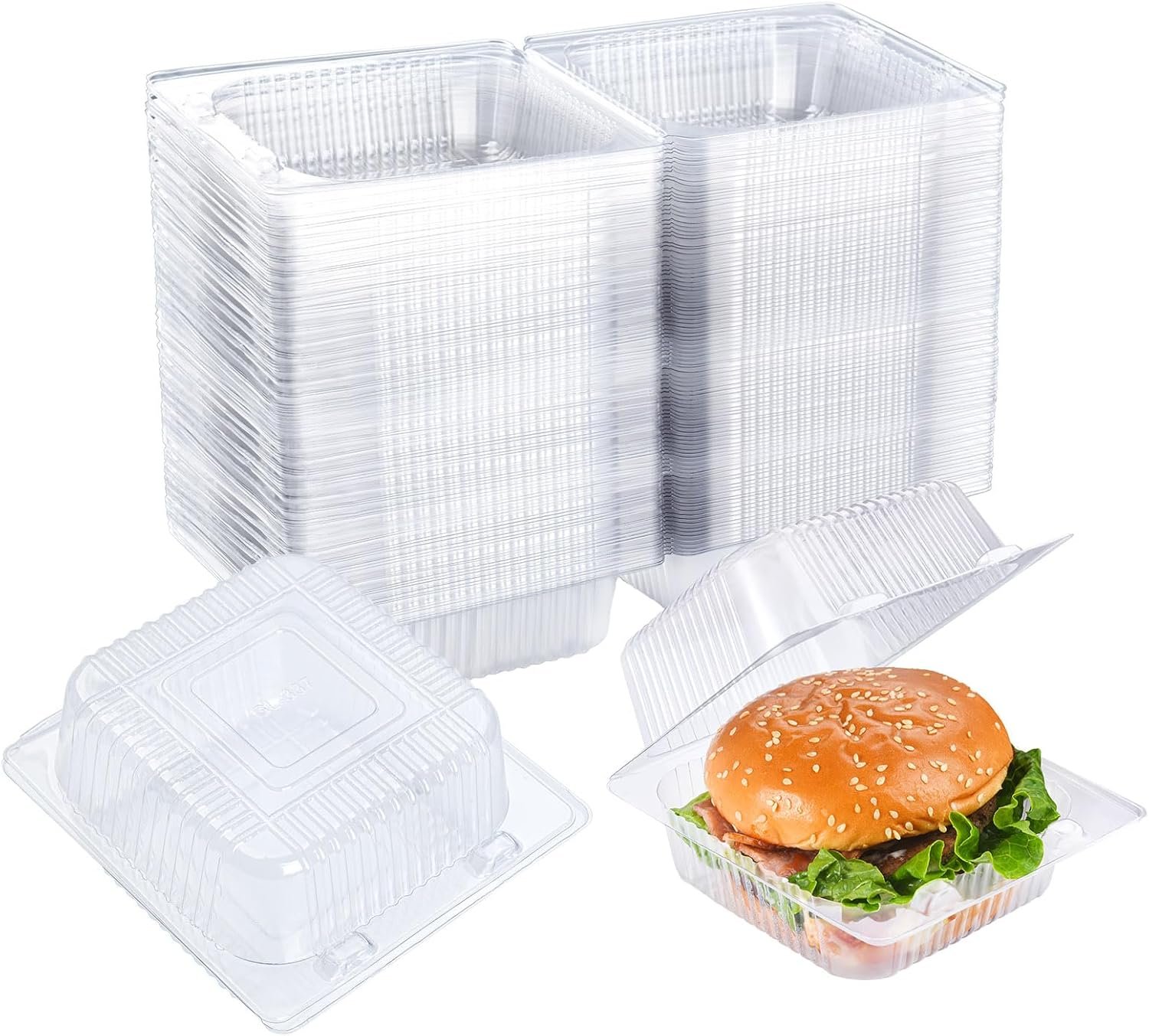 Grossiste de Conteneurs Plastiques Clairs avec Couvercles 200 Compte, Fabricant de Boîtes Clamshell pour Sandwichs, Desserts, Salades et Prise à Emporter avec Logo Personnalisé.