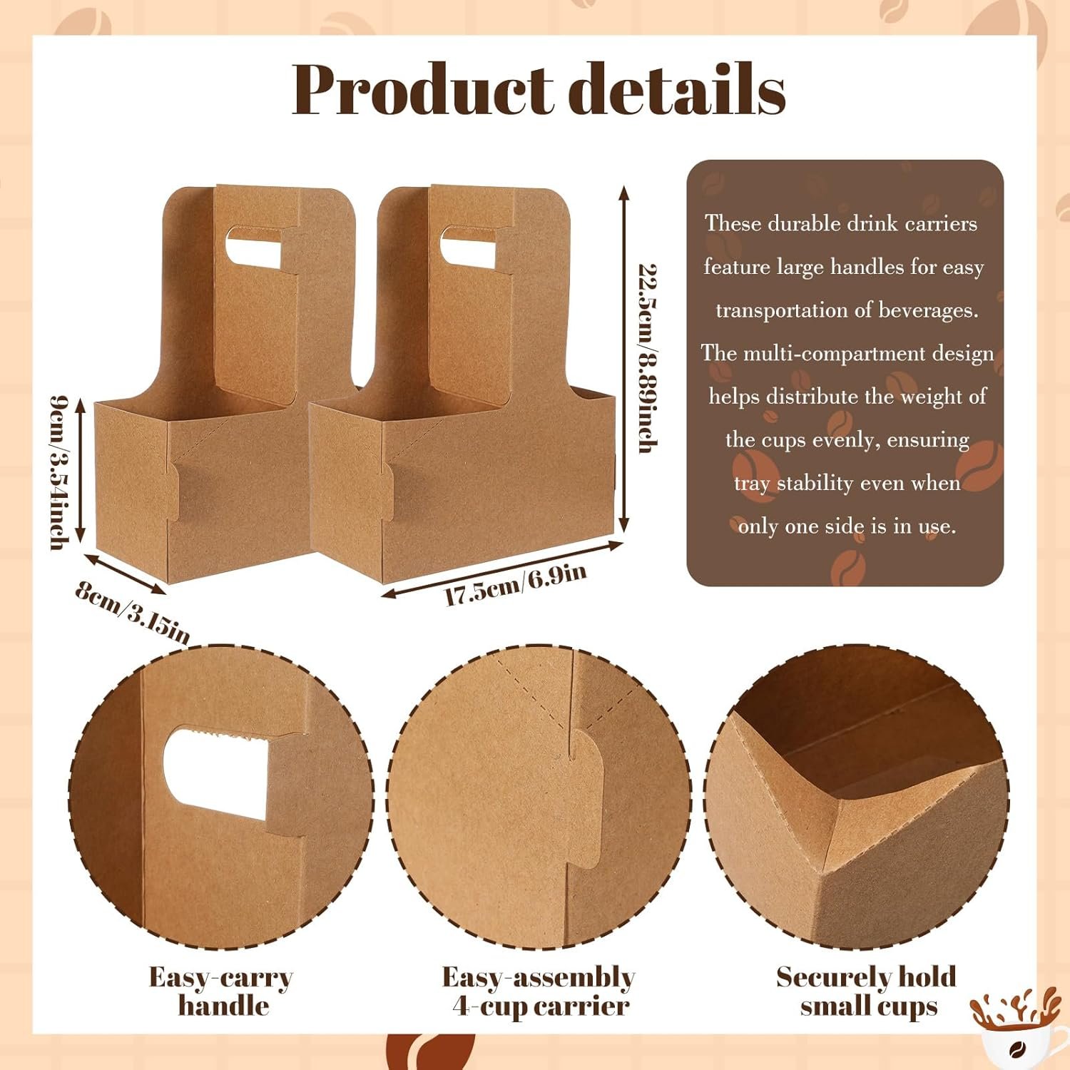 Grossiste 100 Pack de porte-gobelets de 2 tasses avec poignée, support de gobelet jetable en carton, idéal pour le café et autres boissons chaudes et froides, fournisseur pour la vente en gros.