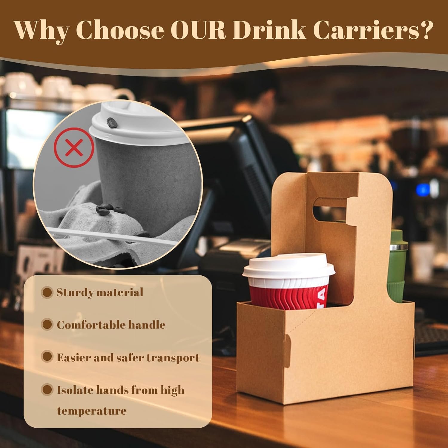 Grossiste 100 Pack de porte-gobelets de 2 tasses avec poignée, support de gobelet jetable en carton, idéal pour le café et autres boissons chaudes et froides, fournisseur pour la vente en gros.