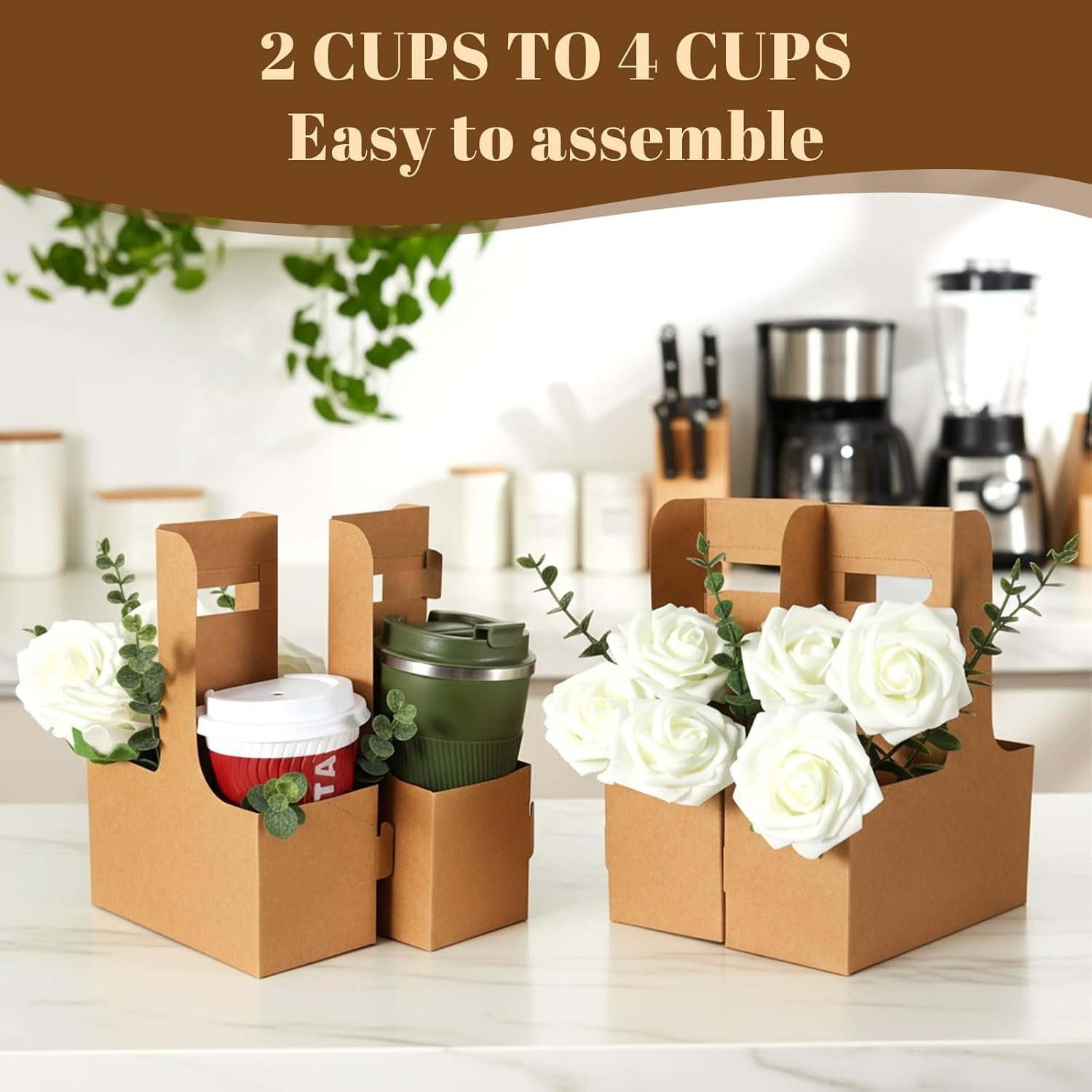 Grossiste 100 Pack de porte-gobelets de 2 tasses avec poignée, support de gobelet jetable en carton, idéal pour le café et autres boissons chaudes et froides, fournisseur pour la vente en gros.