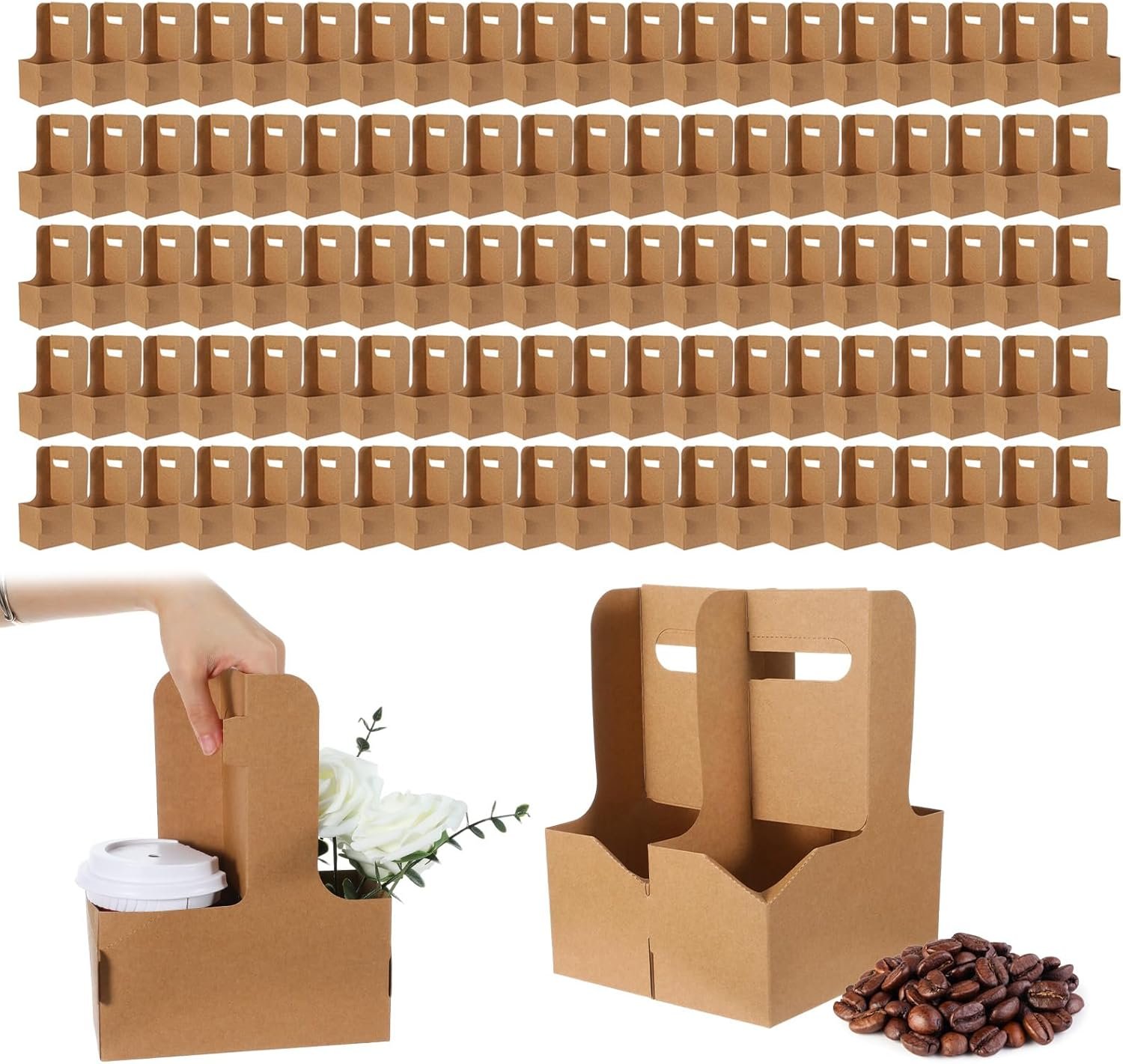 Grossiste 100 Pack de porte-gobelets de 2 tasses avec poignée, support de gobelet jetable en carton, idéal pour le café et autres boissons chaudes et froides, fournisseur pour la vente en gros.