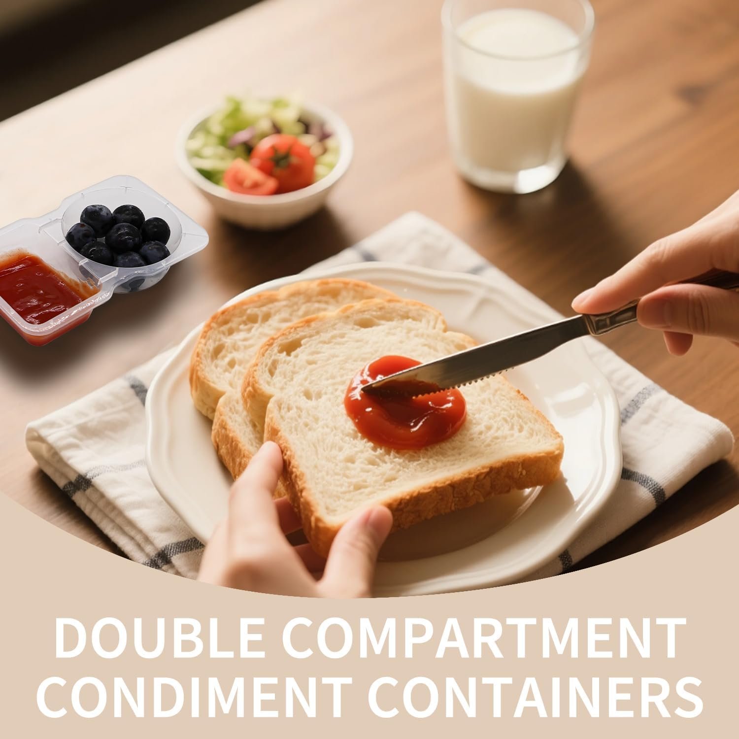 Grossiste conteneurs à snacks 20 ensembles, contenant compartiments doubles pour sauces et salades, fournisseur de conteneurs en plastique avec couvercle, vente en gros pour aliments à emporter.