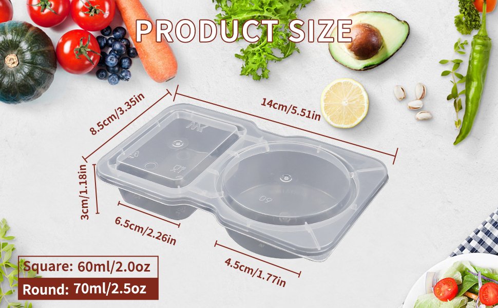 Grossiste conteneurs à snacks 20 ensembles, contenant compartiments doubles pour sauces et salades, fournisseur de conteneurs en plastique avec couvercle, vente en gros pour aliments à emporter.